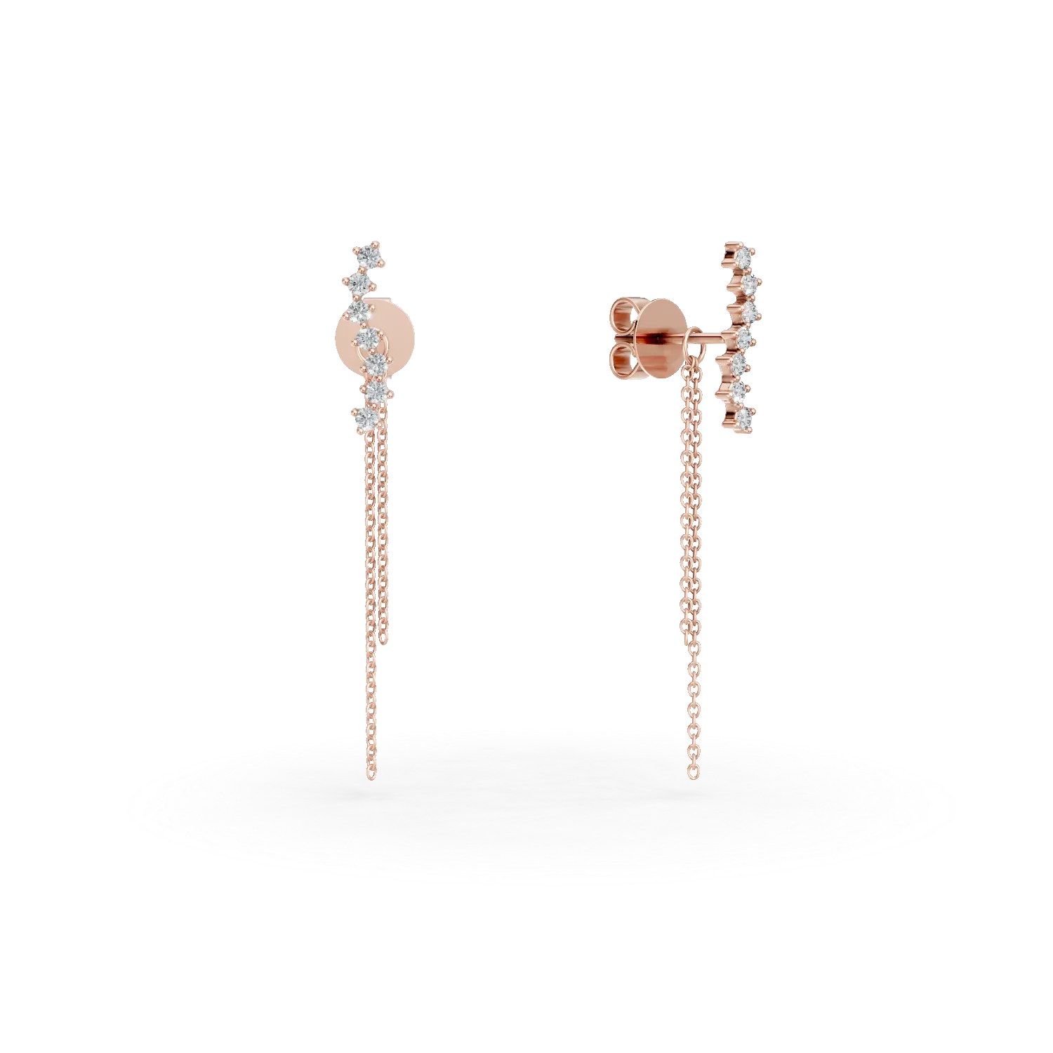Cercei lungi din aur roz cu diamante de 0.1ct