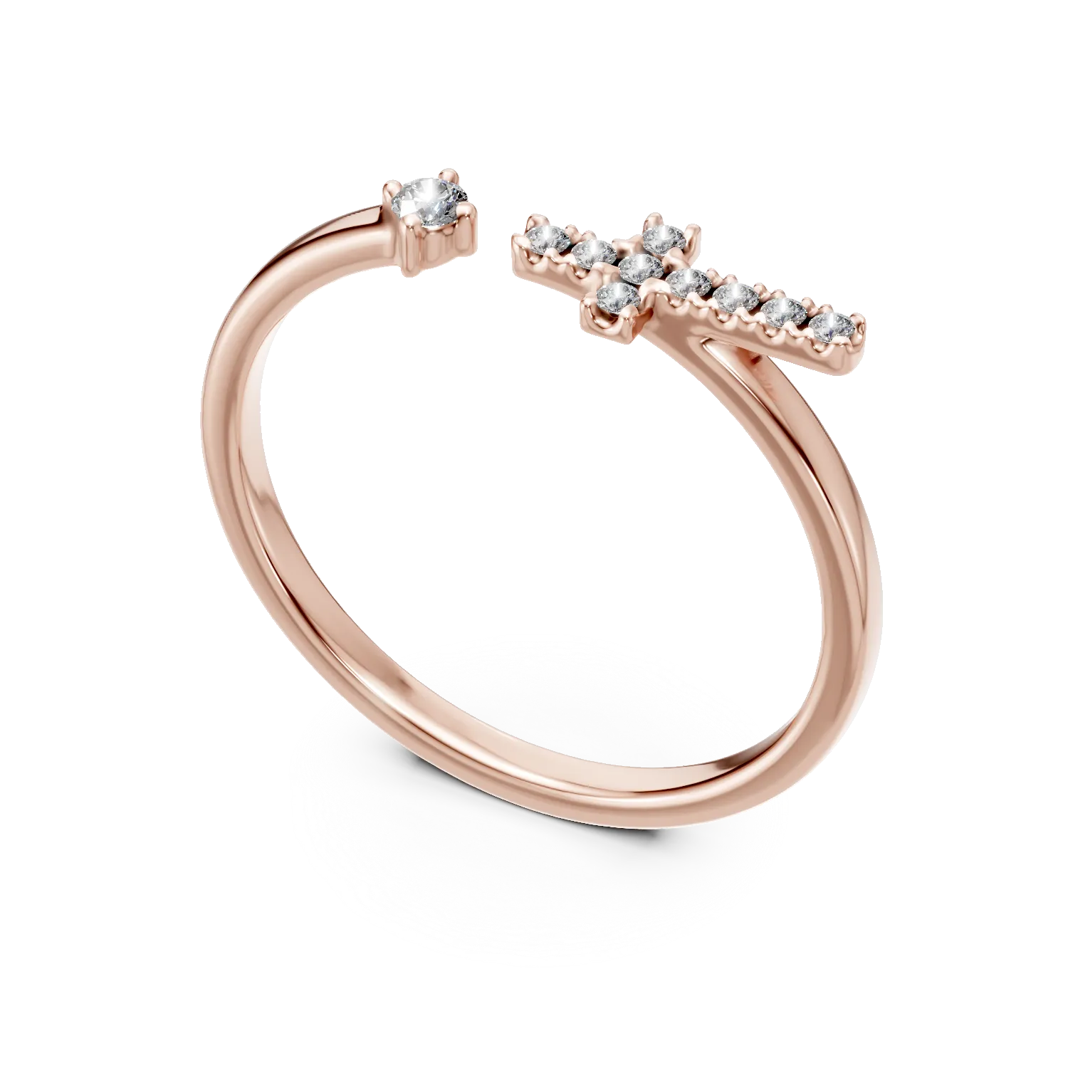 Inel deschis din aur roz cu diamante de 0.05ct create in laborator