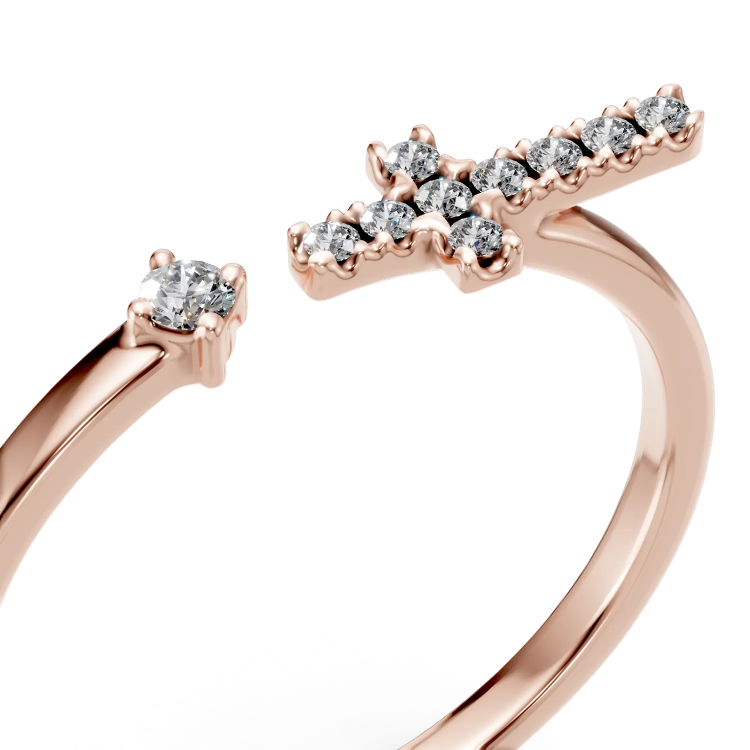 Inel deschis din aur roz cu diamante de 0.05ct create in laborator