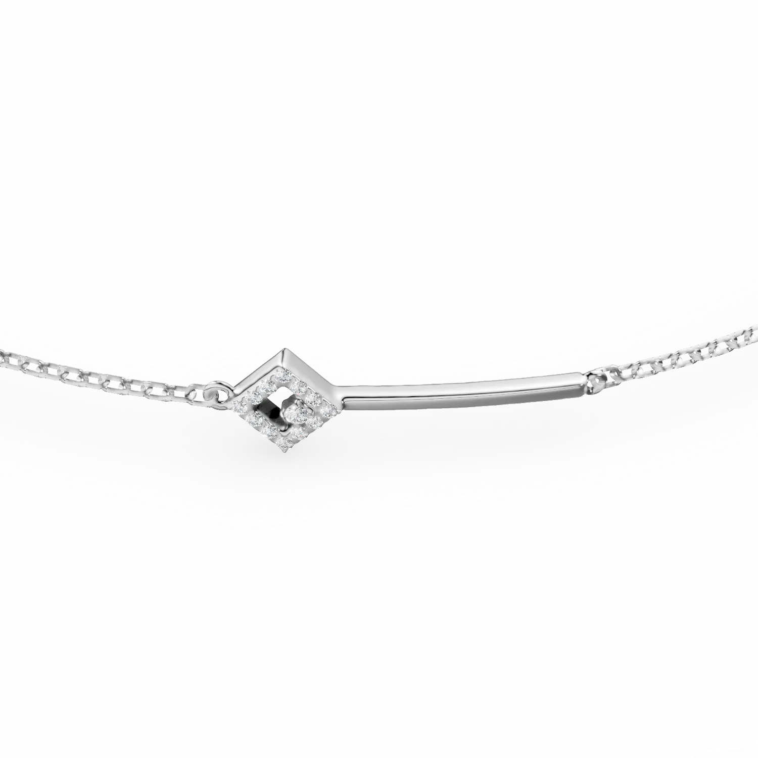 Bratara cu pandantiv geometric din aur alb cu diamante de 0.07ct