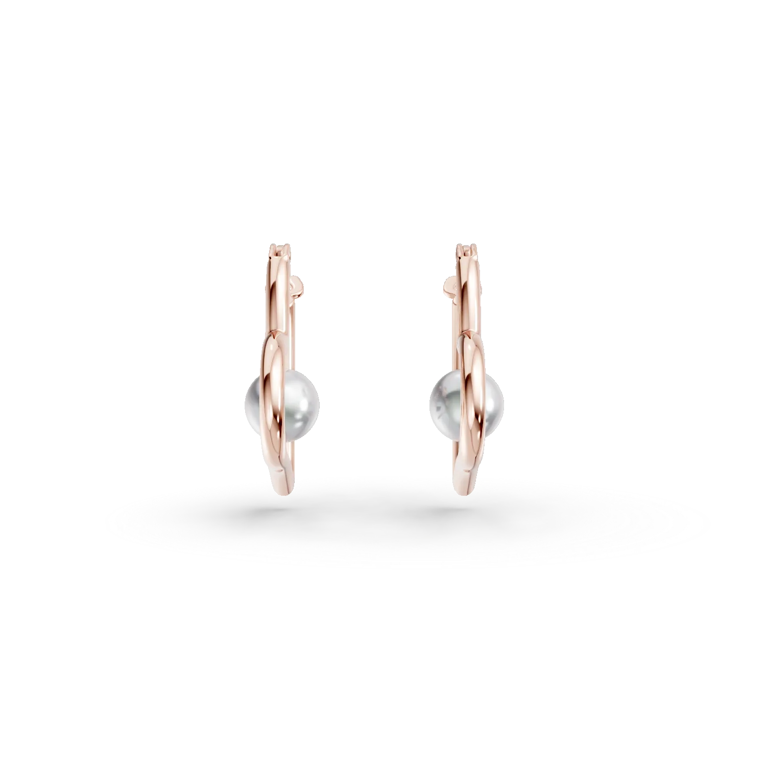 Cercei inimi din aur roz cu perle sintetice