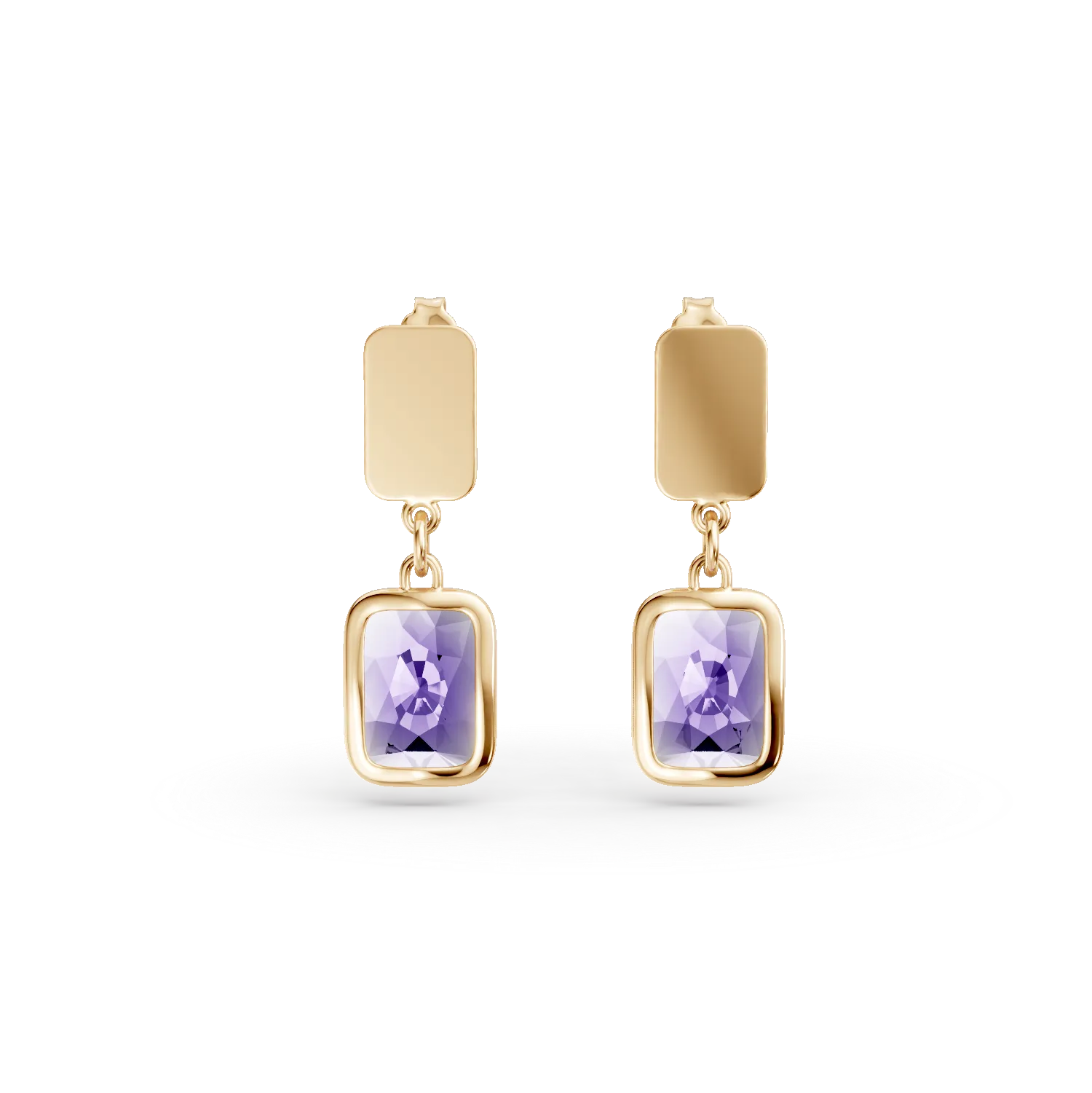 Cercei geometrici din aur galben cu zirconii mov