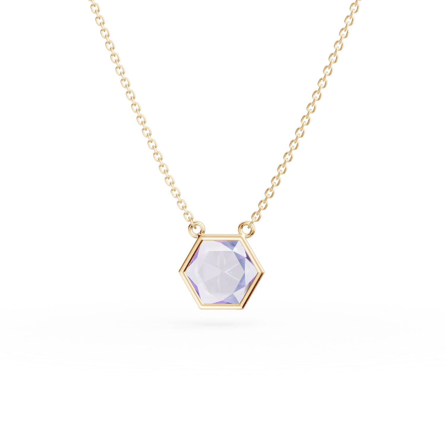 Lant cu pandantiv geometric din aur galben cu zirconia mov