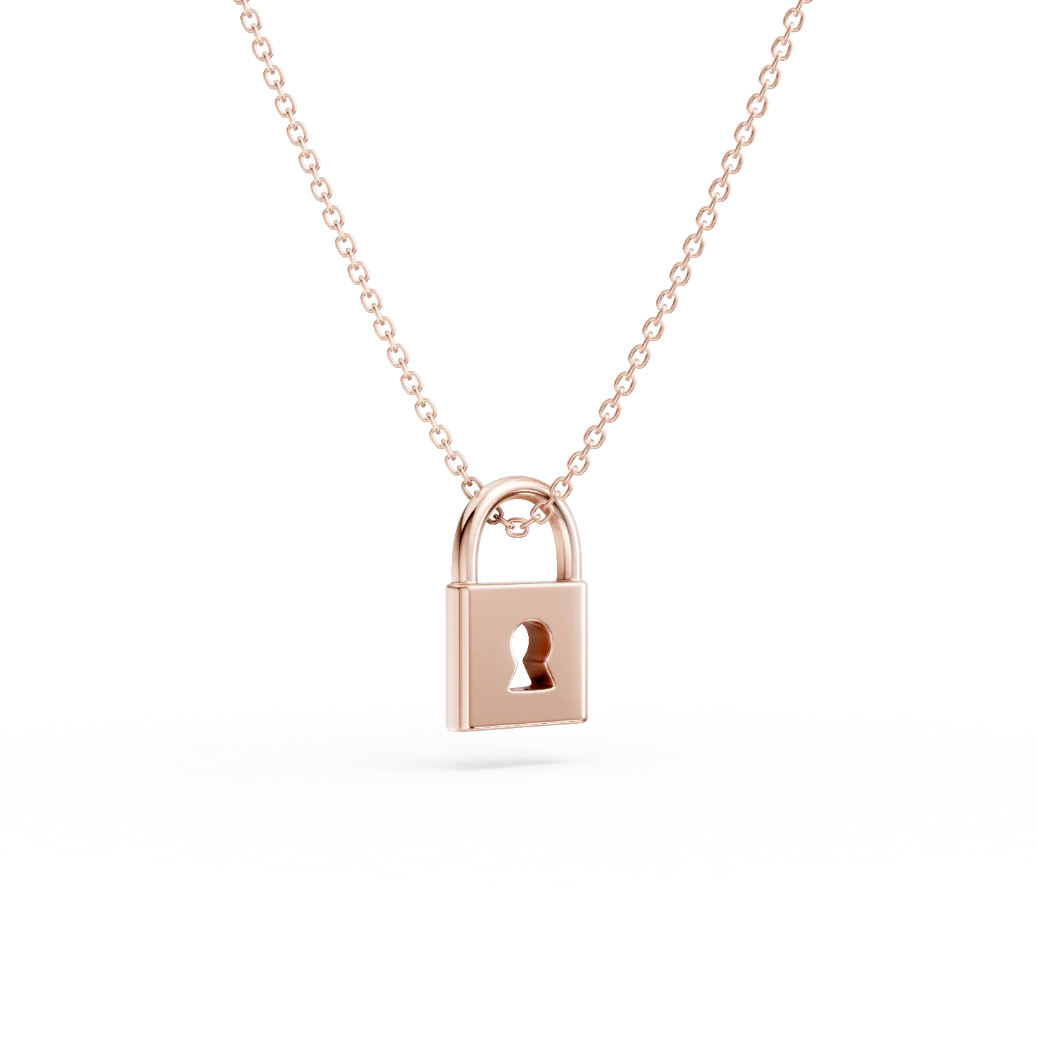 Lant cu pandantiv lacat din aur roz