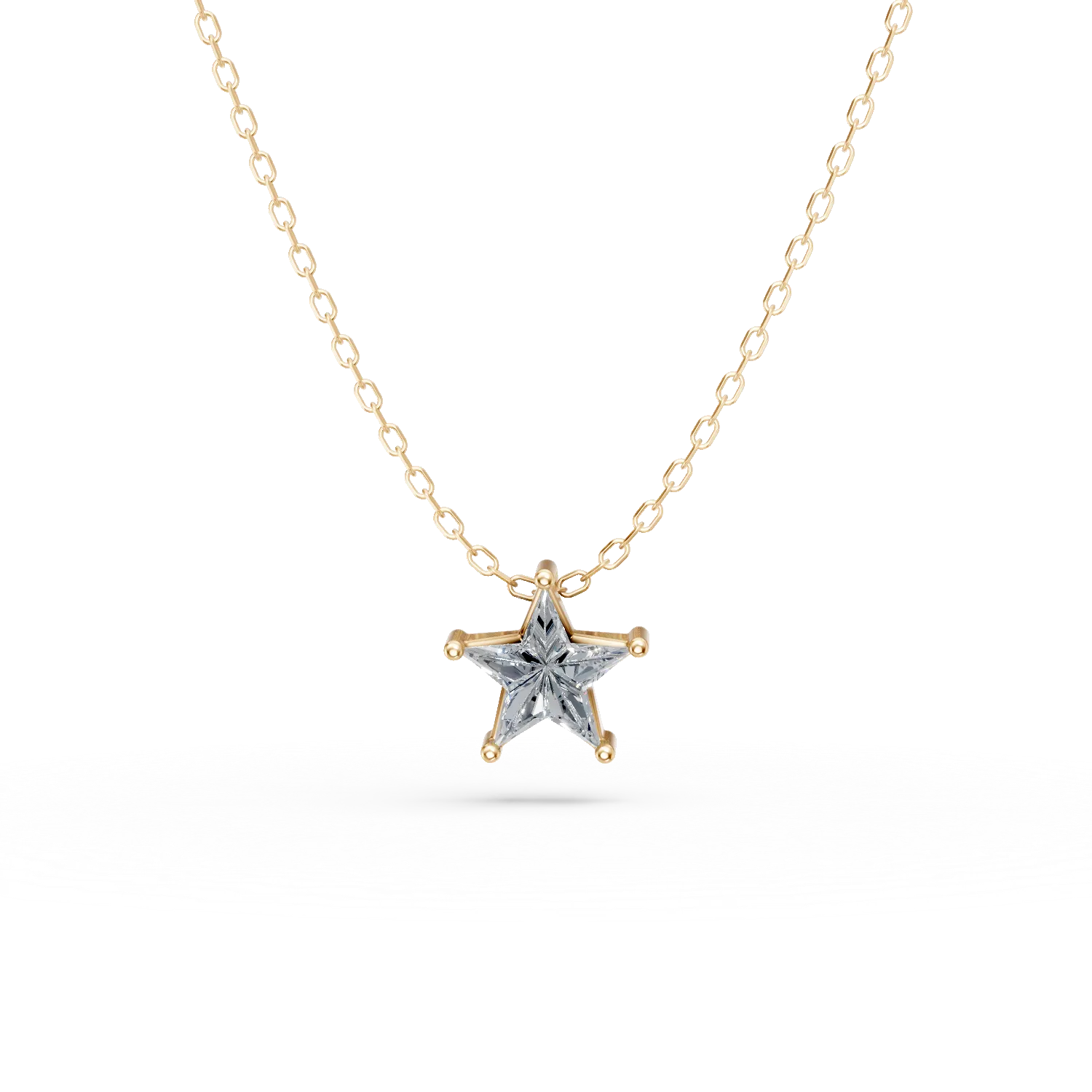 Lant cu pandantiv stea din aur galben cu zirconia