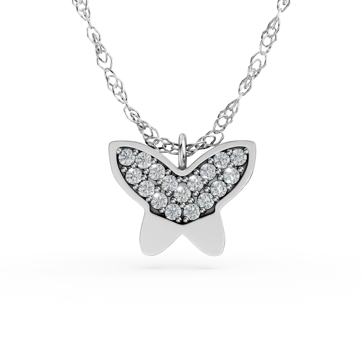 Lant cu pandantiv fluture din aur alb cu zirconii