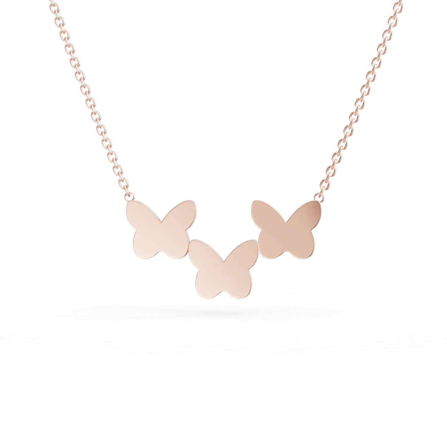 Lant cu pandantiv fluturi din aur roz