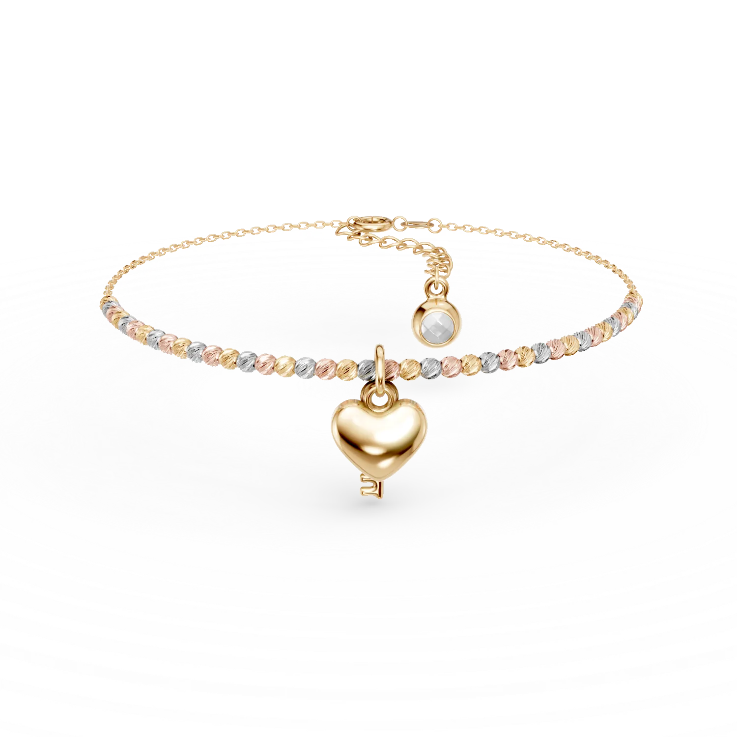Bratara cu pandantiv inima si cheie din aur alb-roz-galben Apparel & Accessories > Jewelry > Bracelets DAAR 2 Bratara cu pandantiv inima si cheie din aur alb-roz-galben Apparel & Accessories > Jewelry > Bracelets DAAR 2