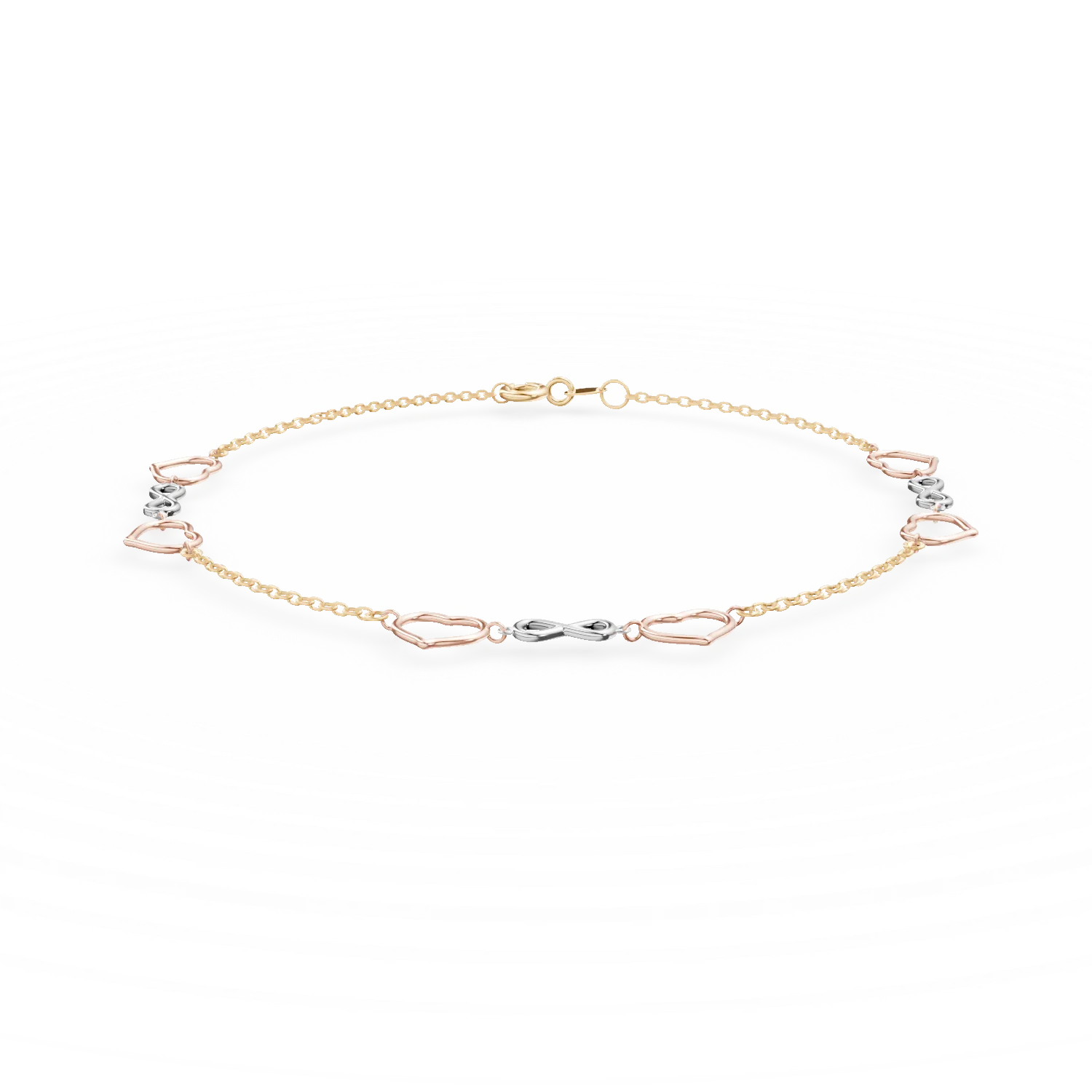 Bratara cu pandantive inima din aur alb-roz-galben