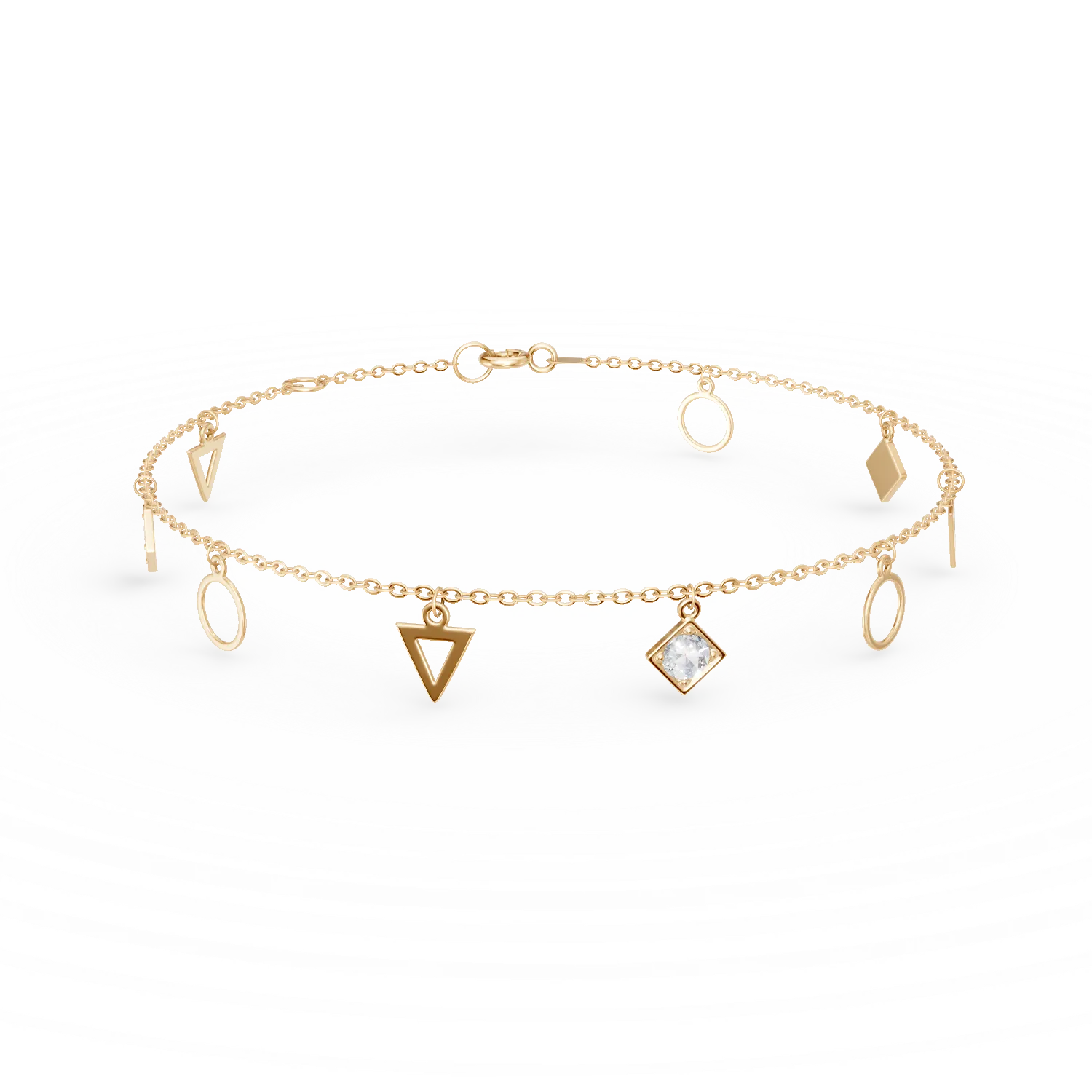 Bratara de picior cu charmuri geometrice din aur galben cu zirconii