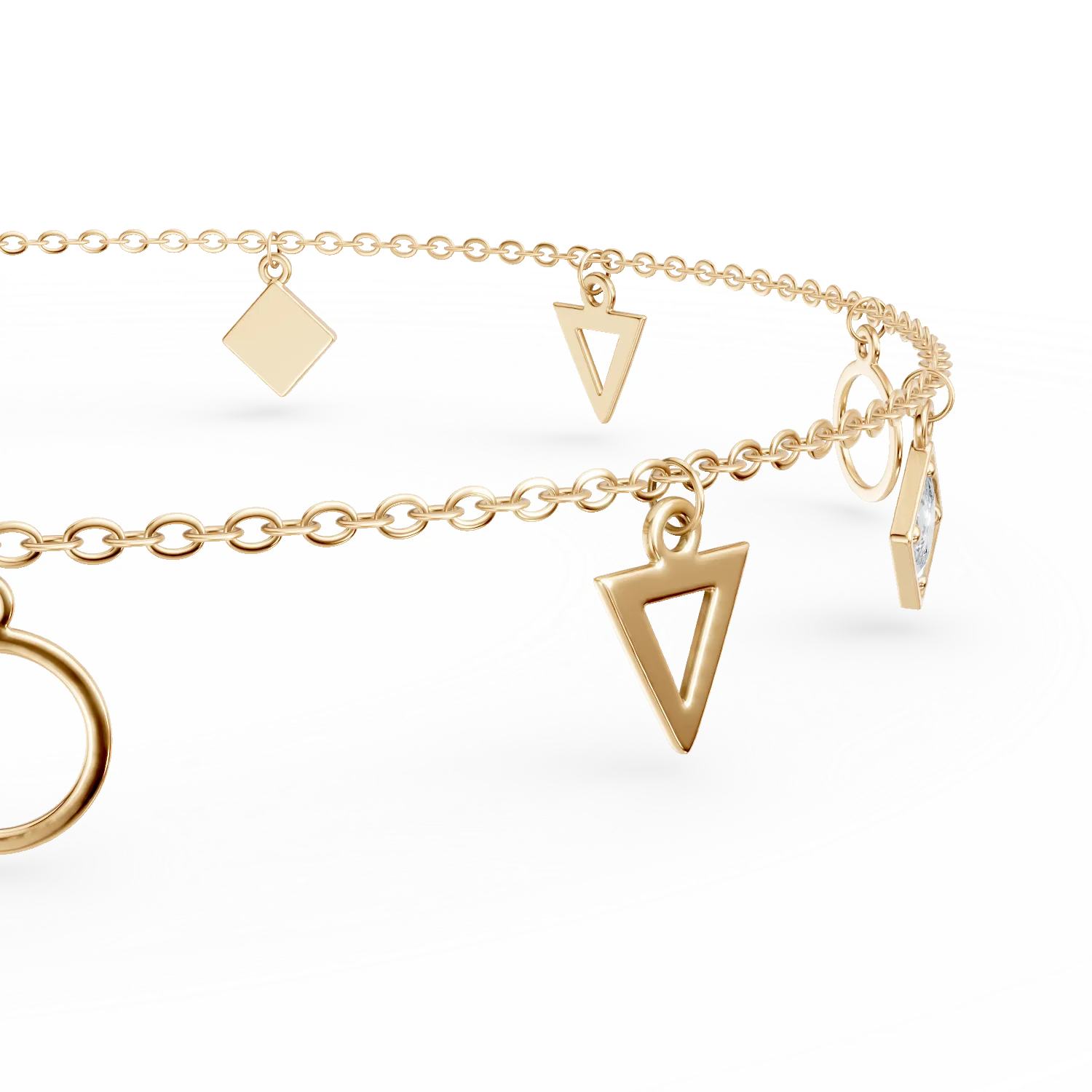Bratara de picior cu charmuri geometrice din aur galben cu zirconii