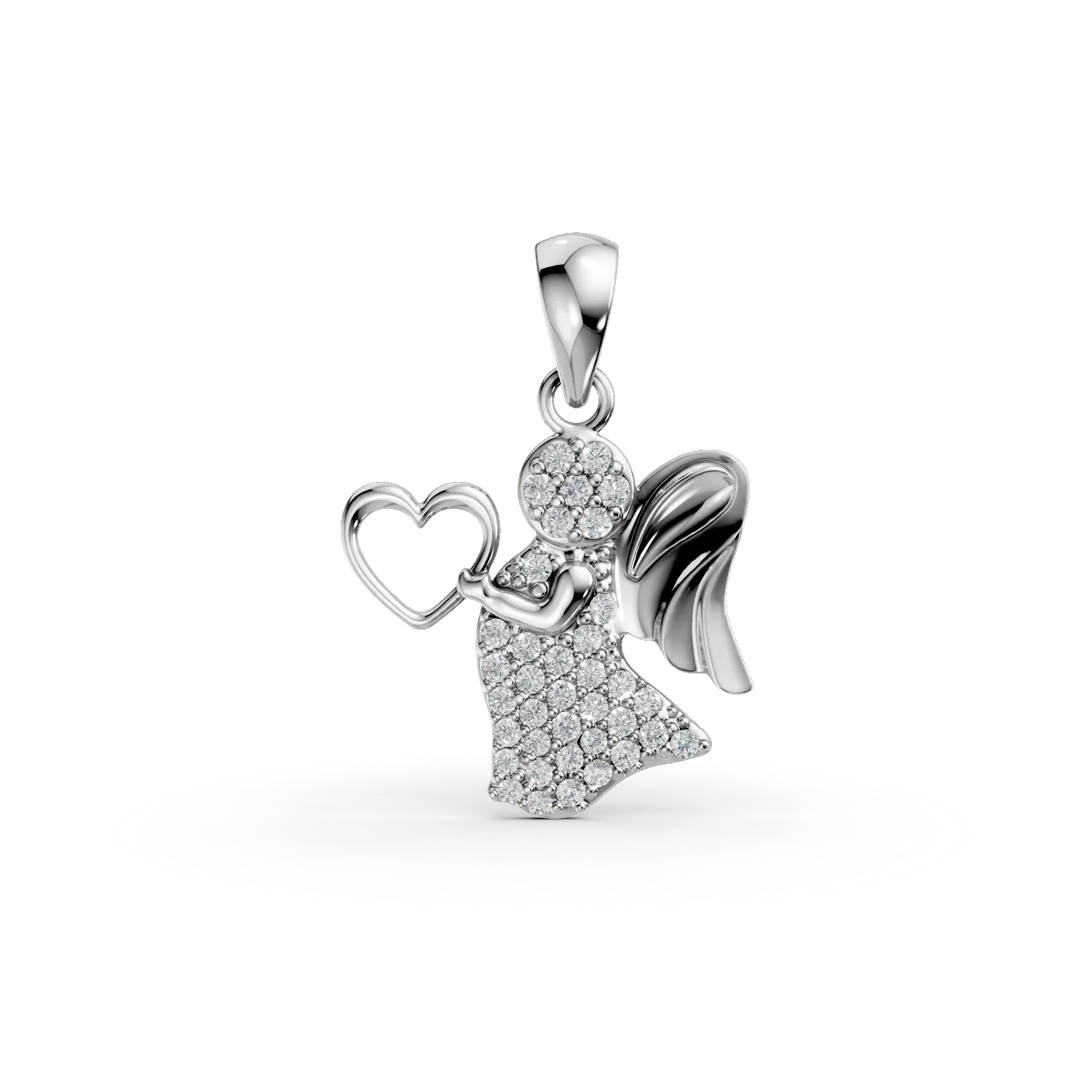 Pandantiv inger din aur alb cu zirconii