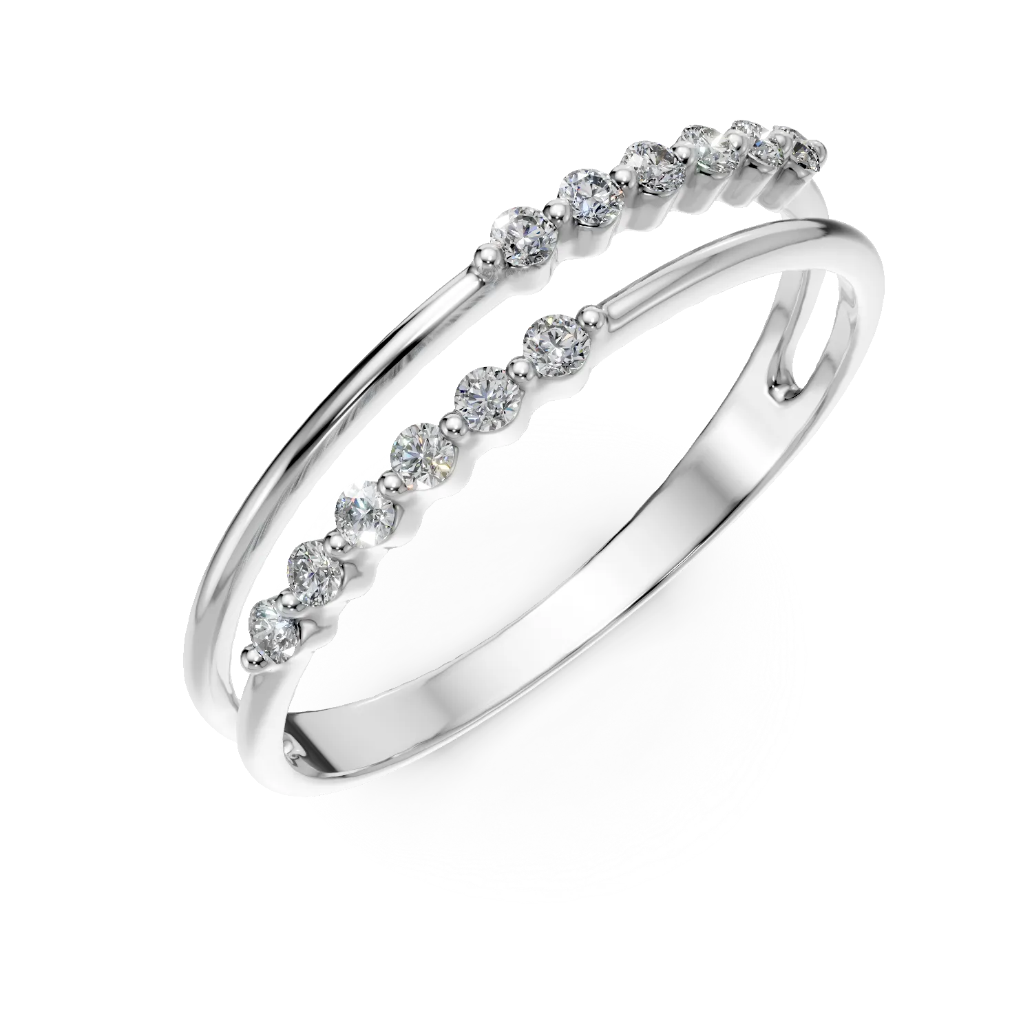 Inel dublu din aur alb cu diamante de 0.1ct