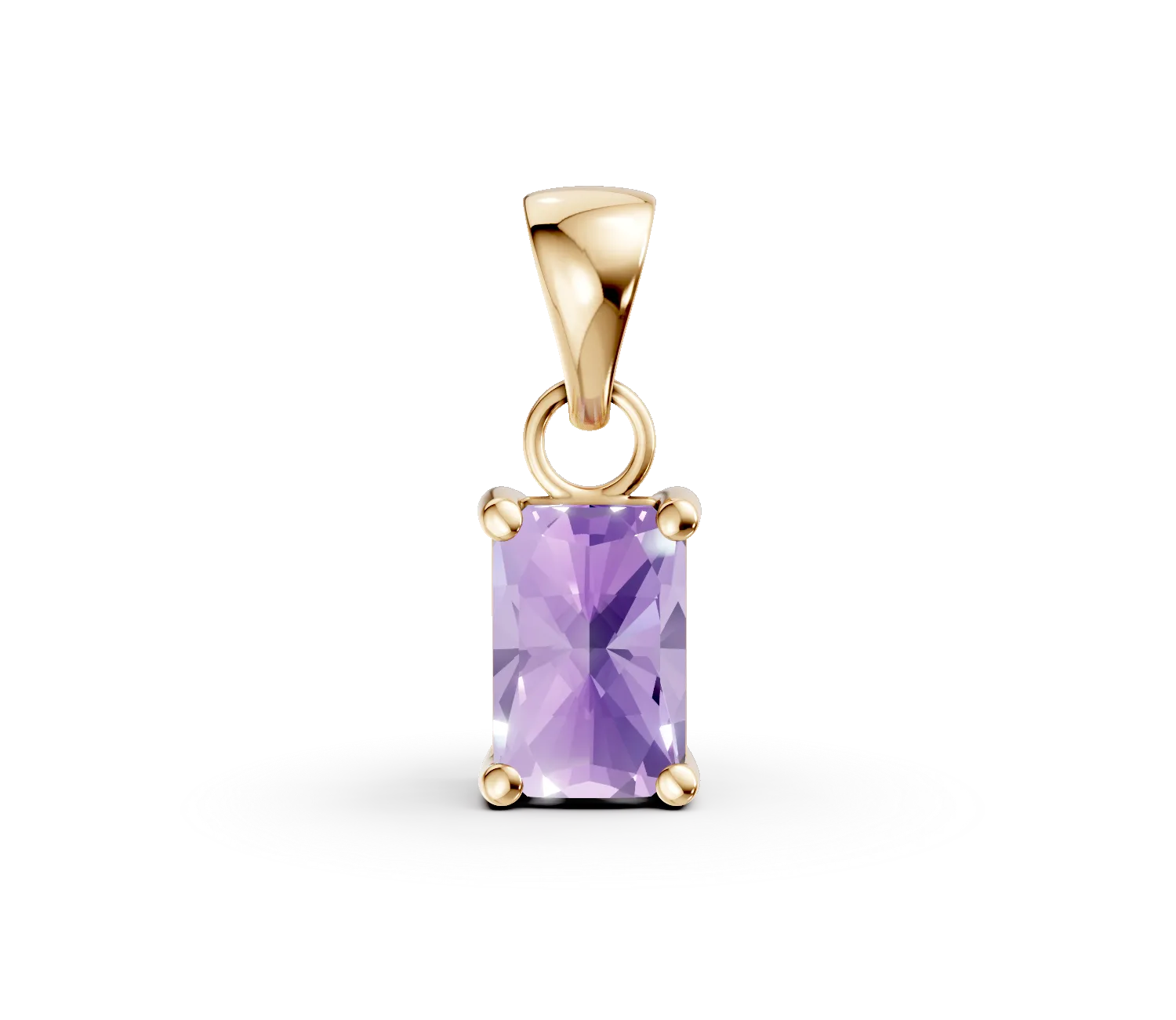 Pandantiv geometric din aur galben cu zirconia mov solitaire