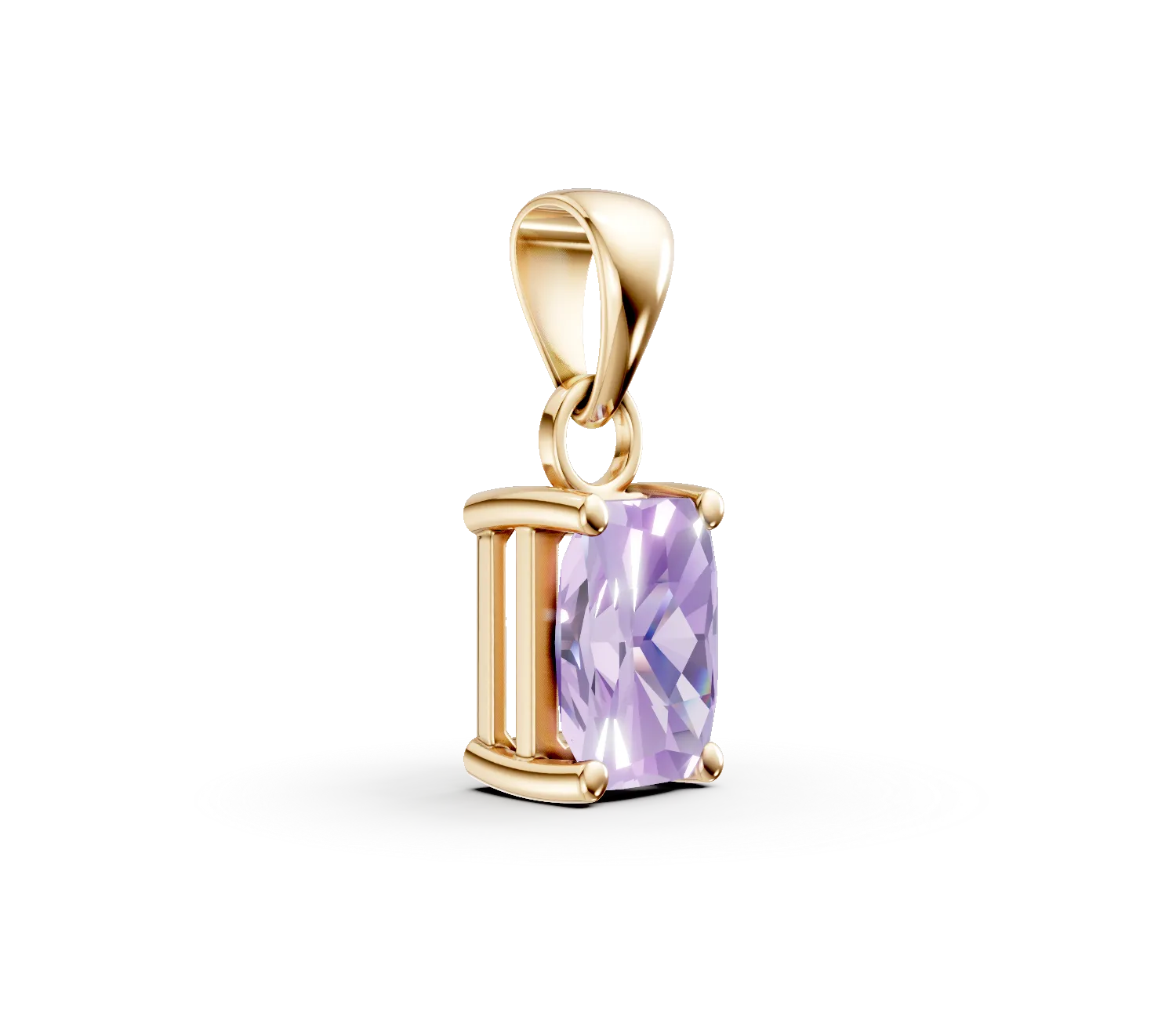 Pandantiv geometric din aur galben cu zirconia mov solitaire