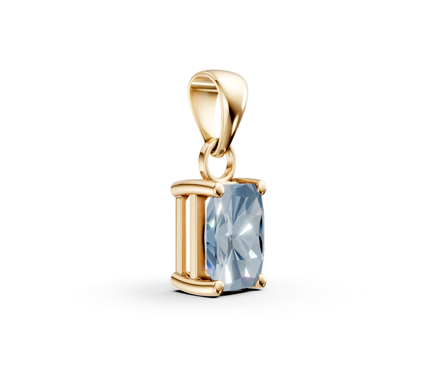 Pandantiv geometric din aur galben cu zirconia albastra solitaire