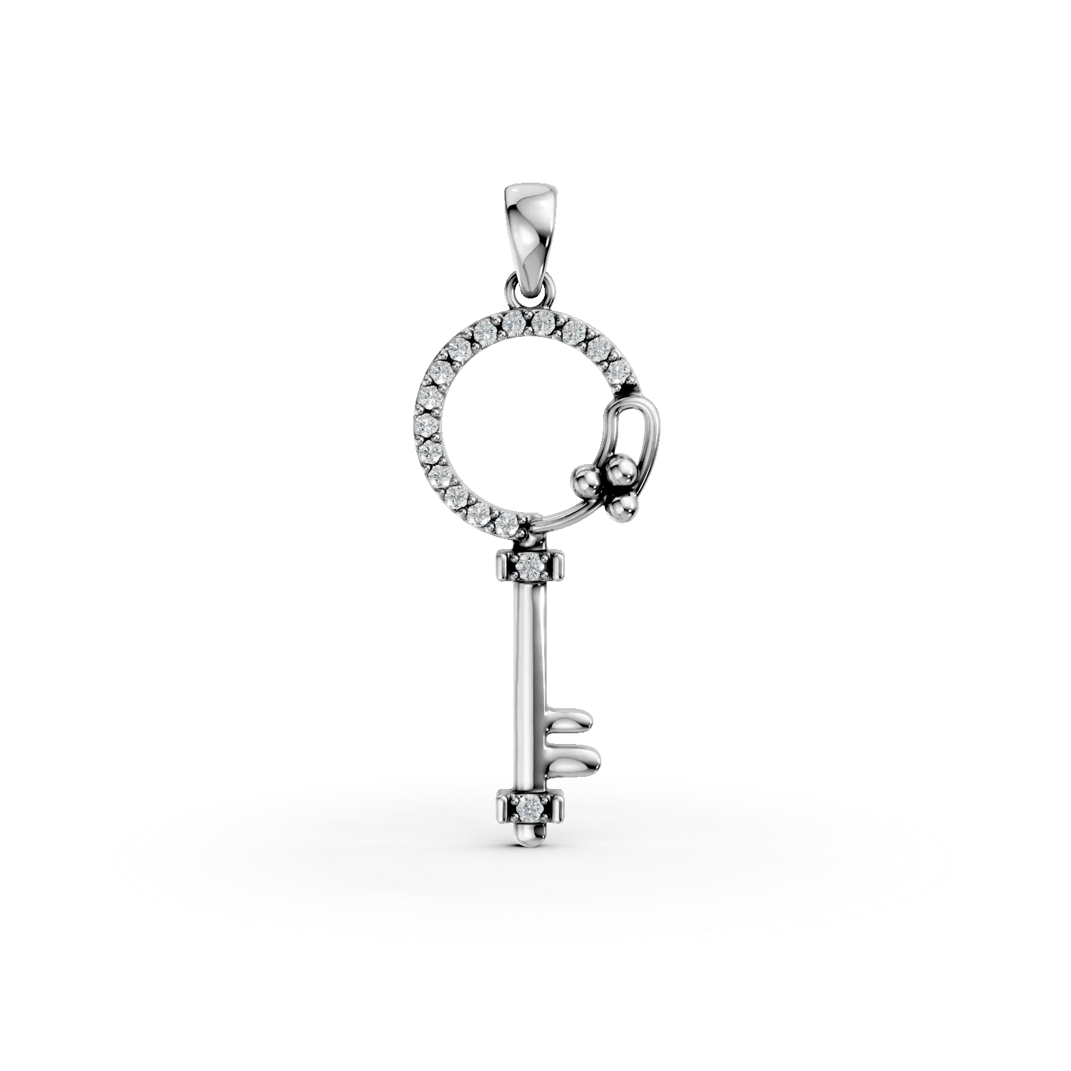 Pandantiv cheie din aur alb cu zirconii