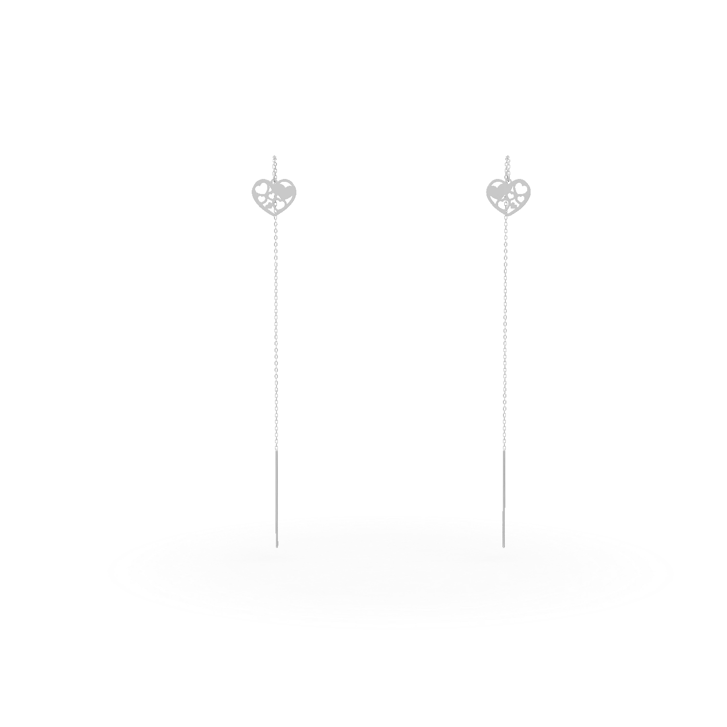Cercei lungi cu inimi din aur alb