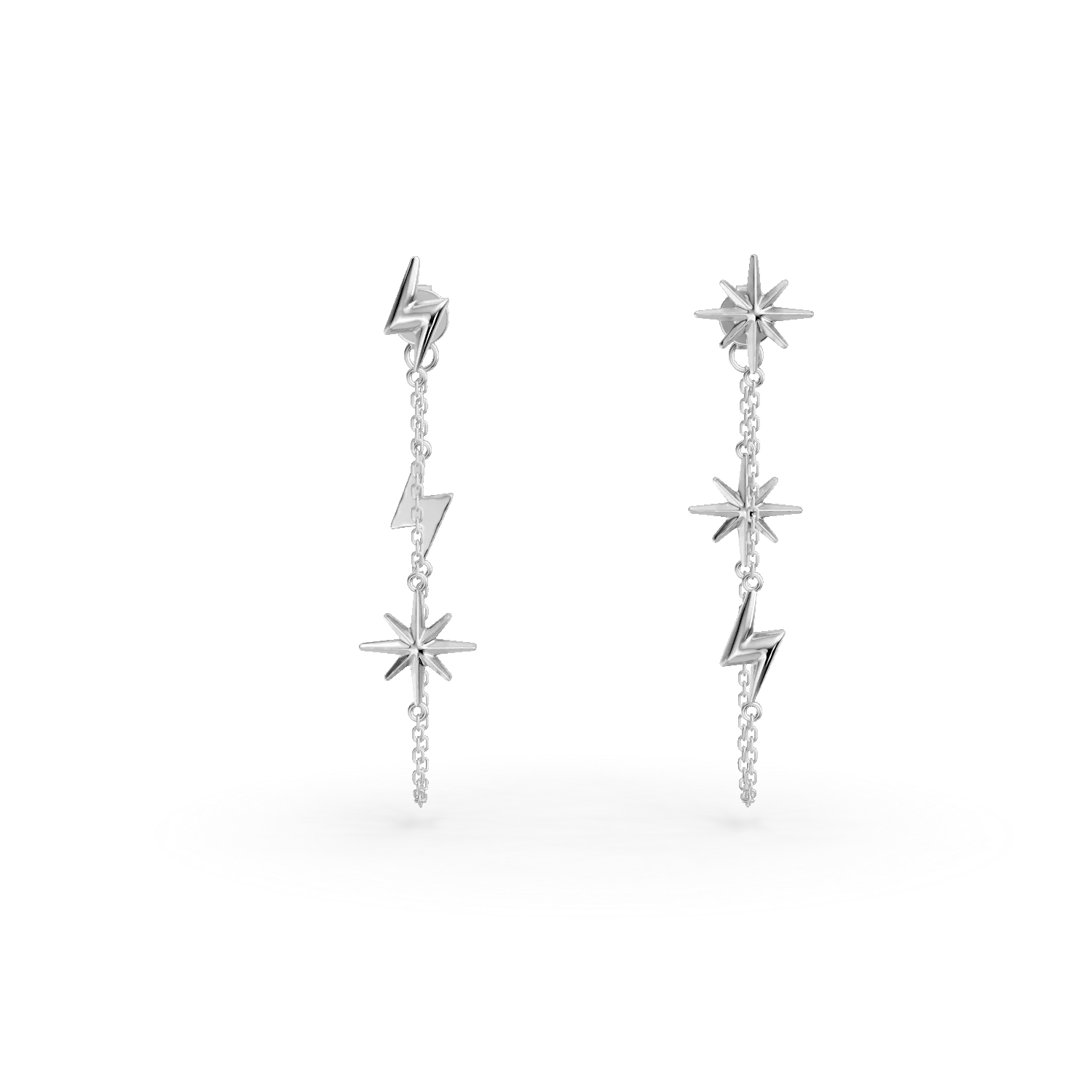 Cercei lungi cu stele din aur alb