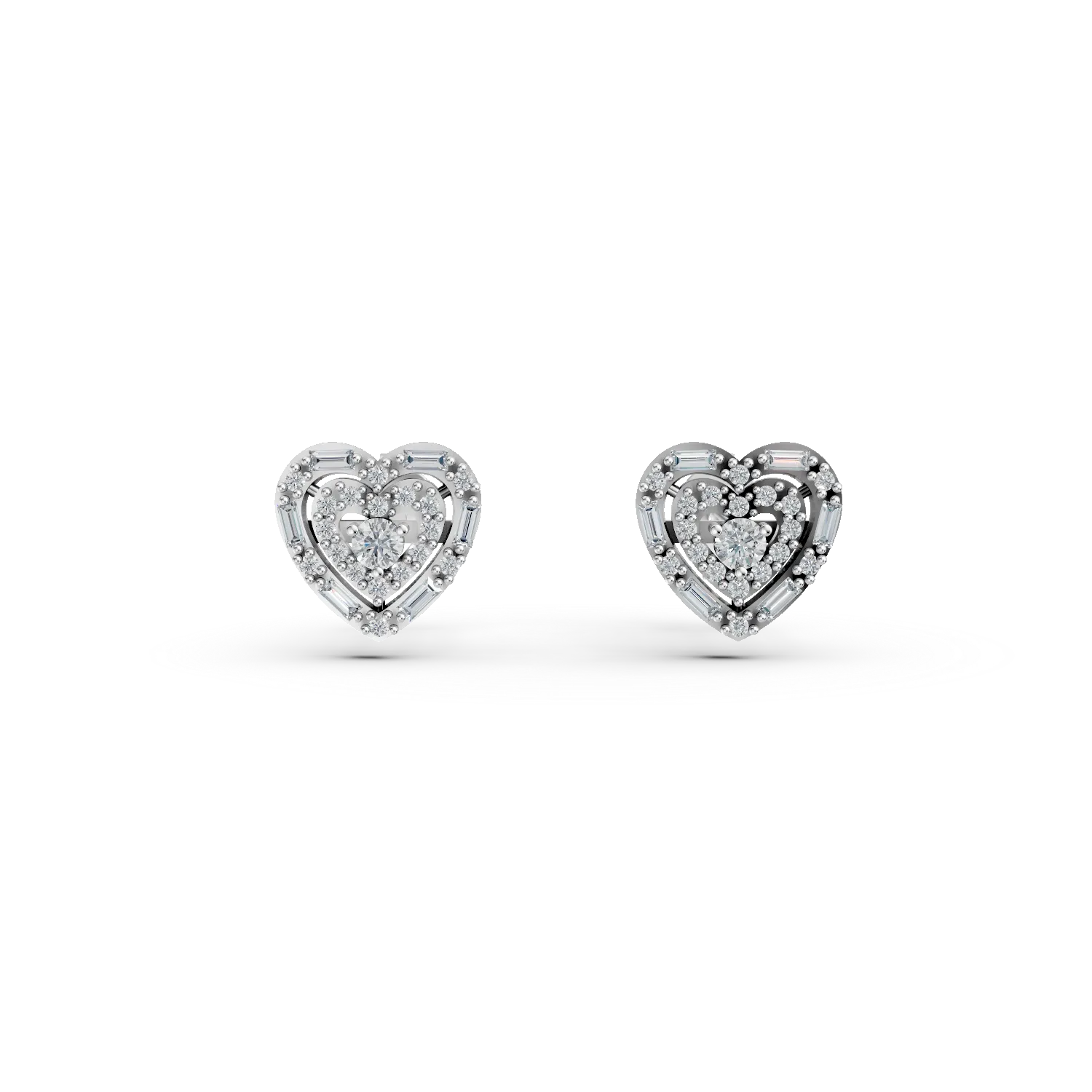 Cercei inimi din aur alb cu zirconii