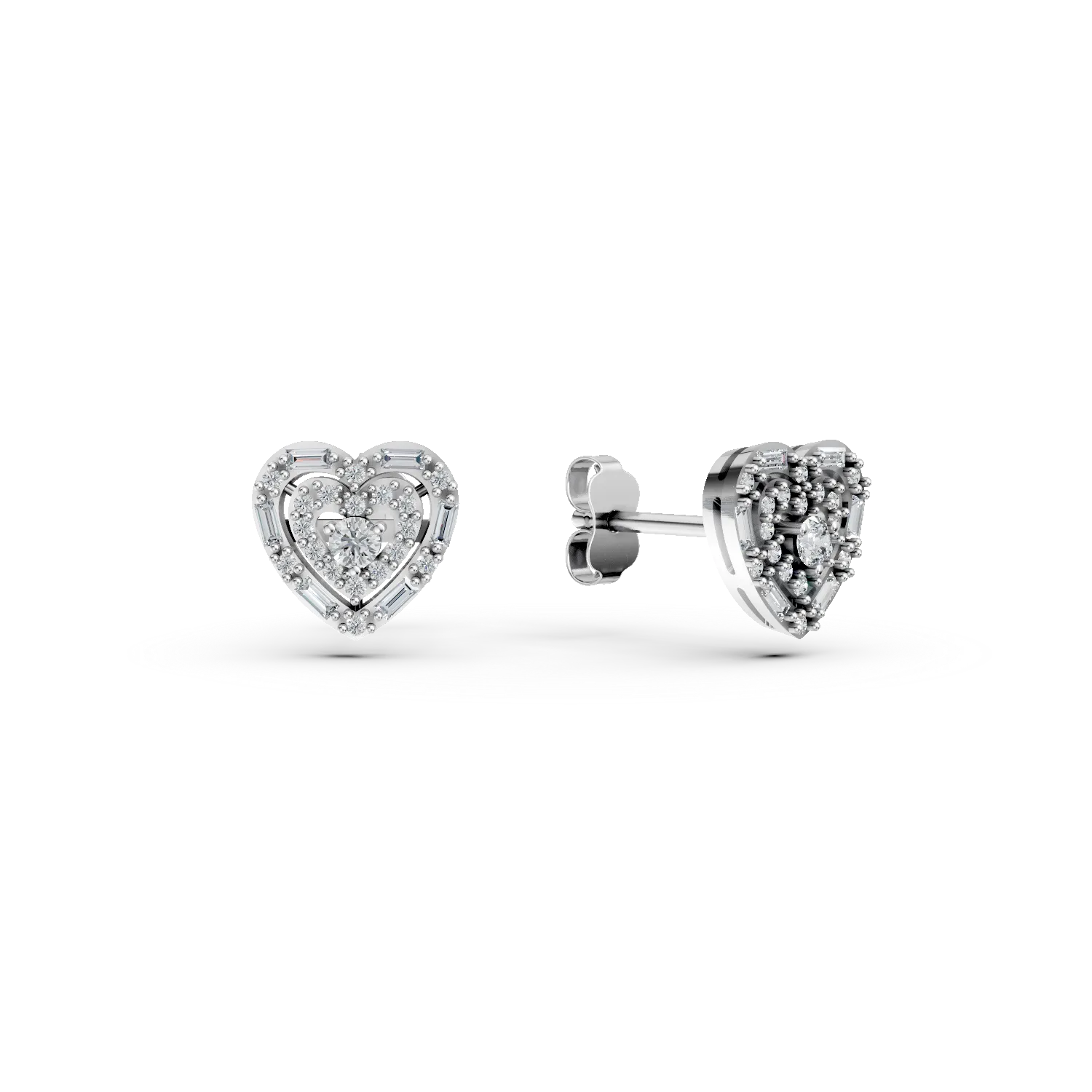 Cercei inimi din aur alb cu zirconii