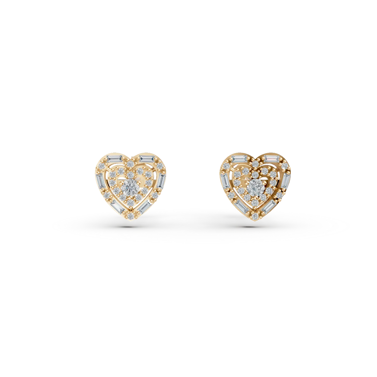 Cercei inimi din aur galben cu zirconii