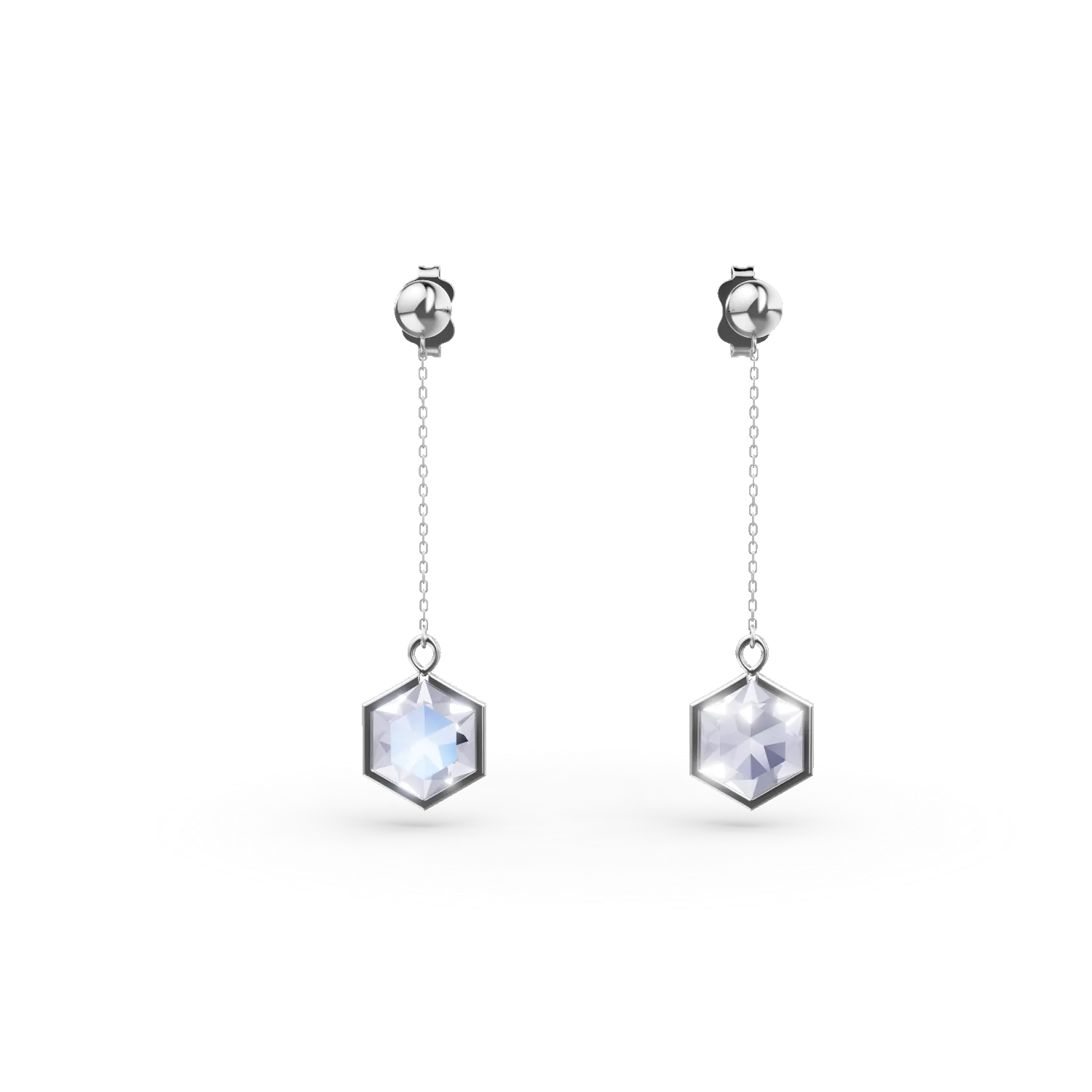 Cercei lungi din aur alb cu zirconii mov