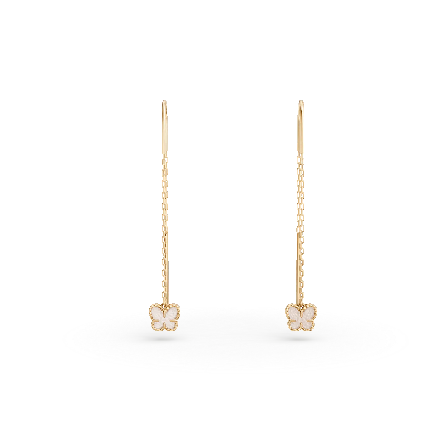 Cercei lungi din aur galben cu fluturi