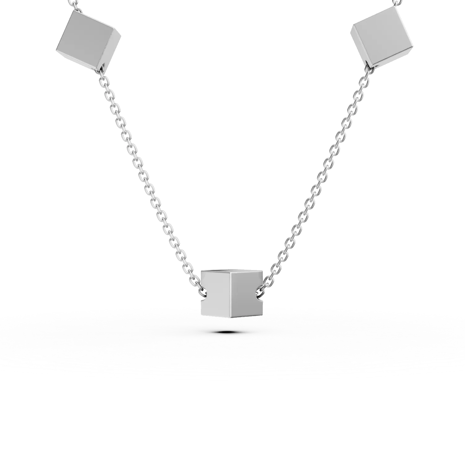 Colier cu charmuri geometrice din aur alb