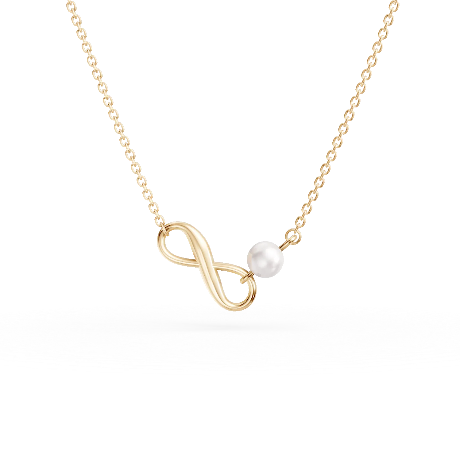Lant cu pandantiv infinit din aur galben cu perla sintetica