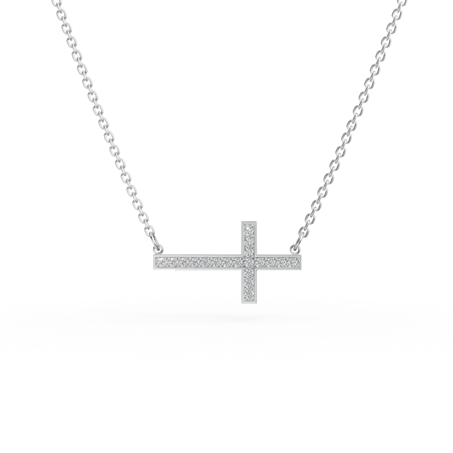 Lant cu pandantiv cruce din aur alb cu zirconii