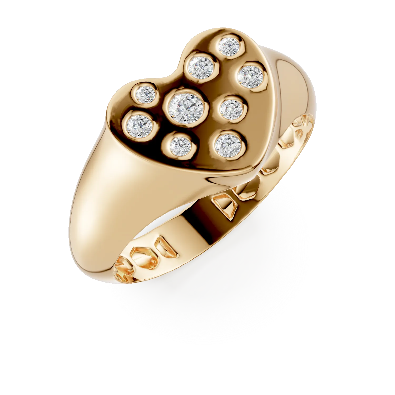 Inel inima din aur galben cu zirconii