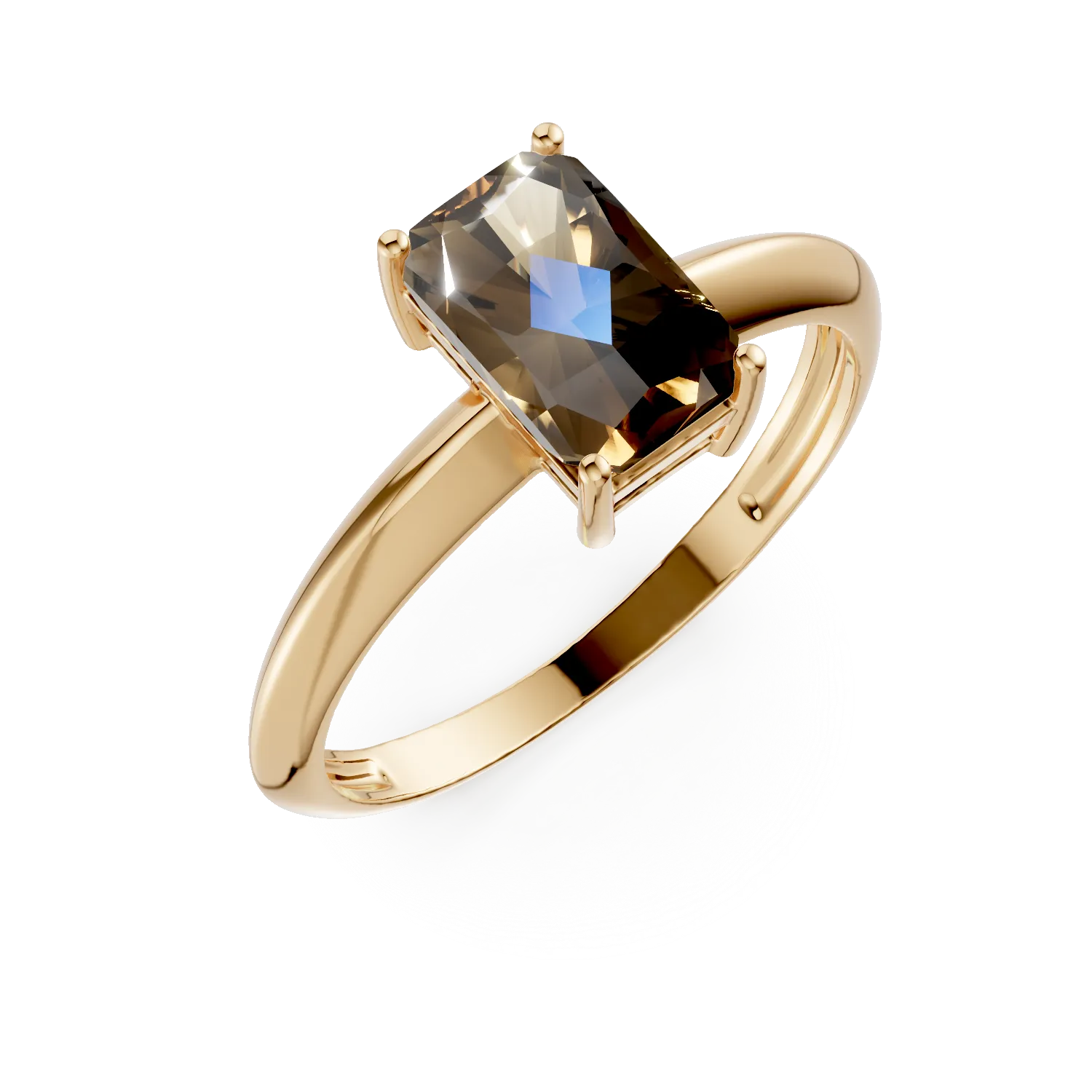 Inel din aur galben cu zirconia solitaire maro