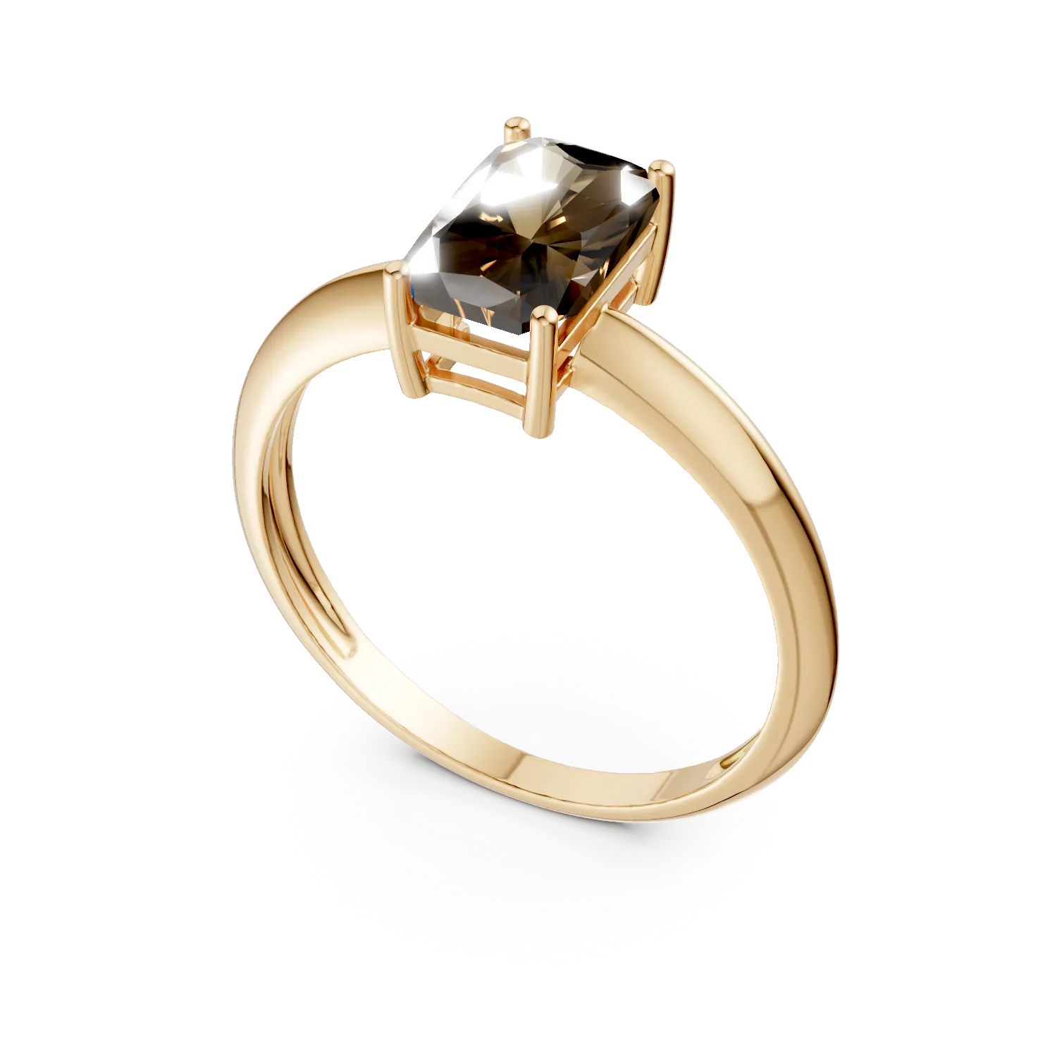 Inel din aur galben cu zirconia solitaire maro