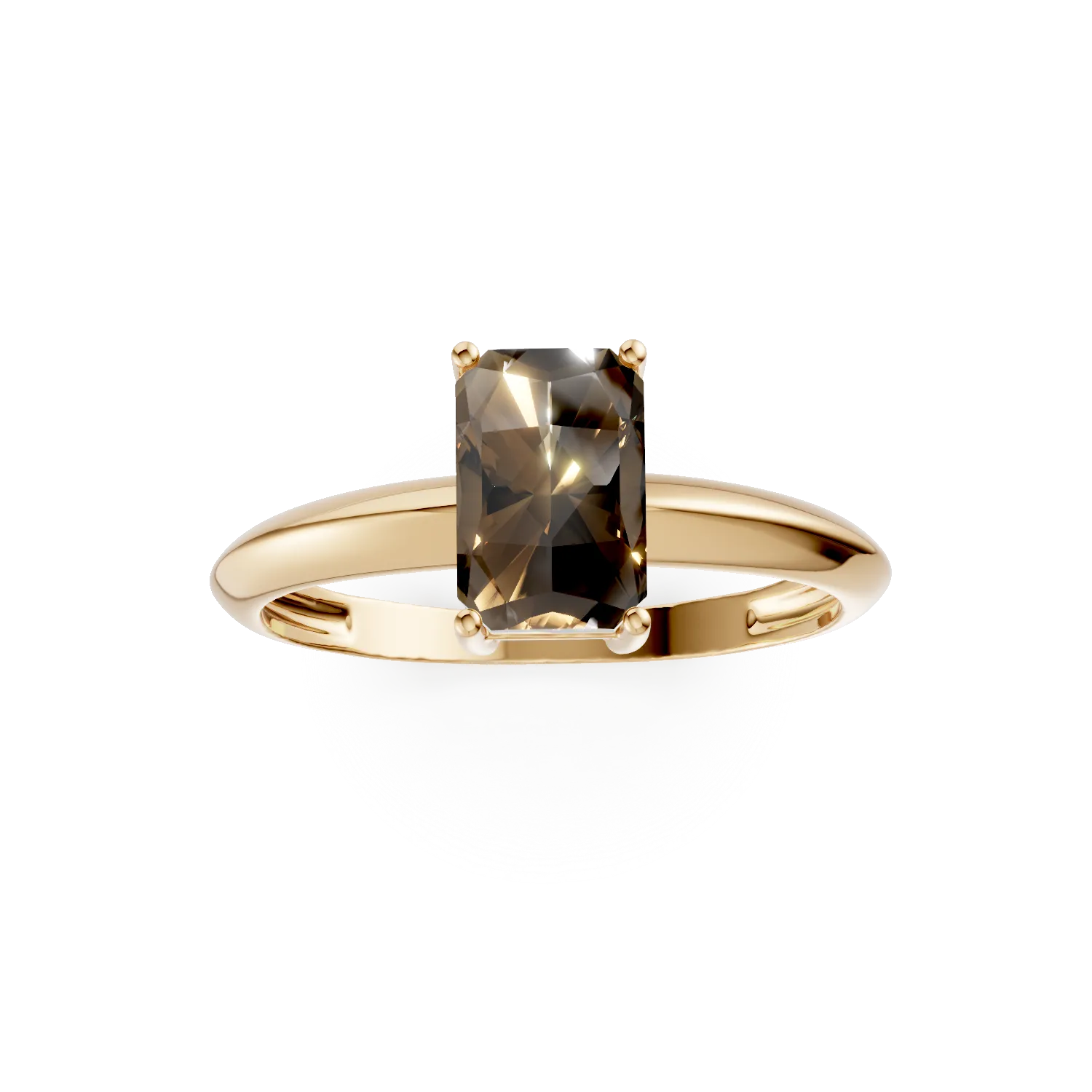 Inel din aur galben cu zirconia solitaire maro