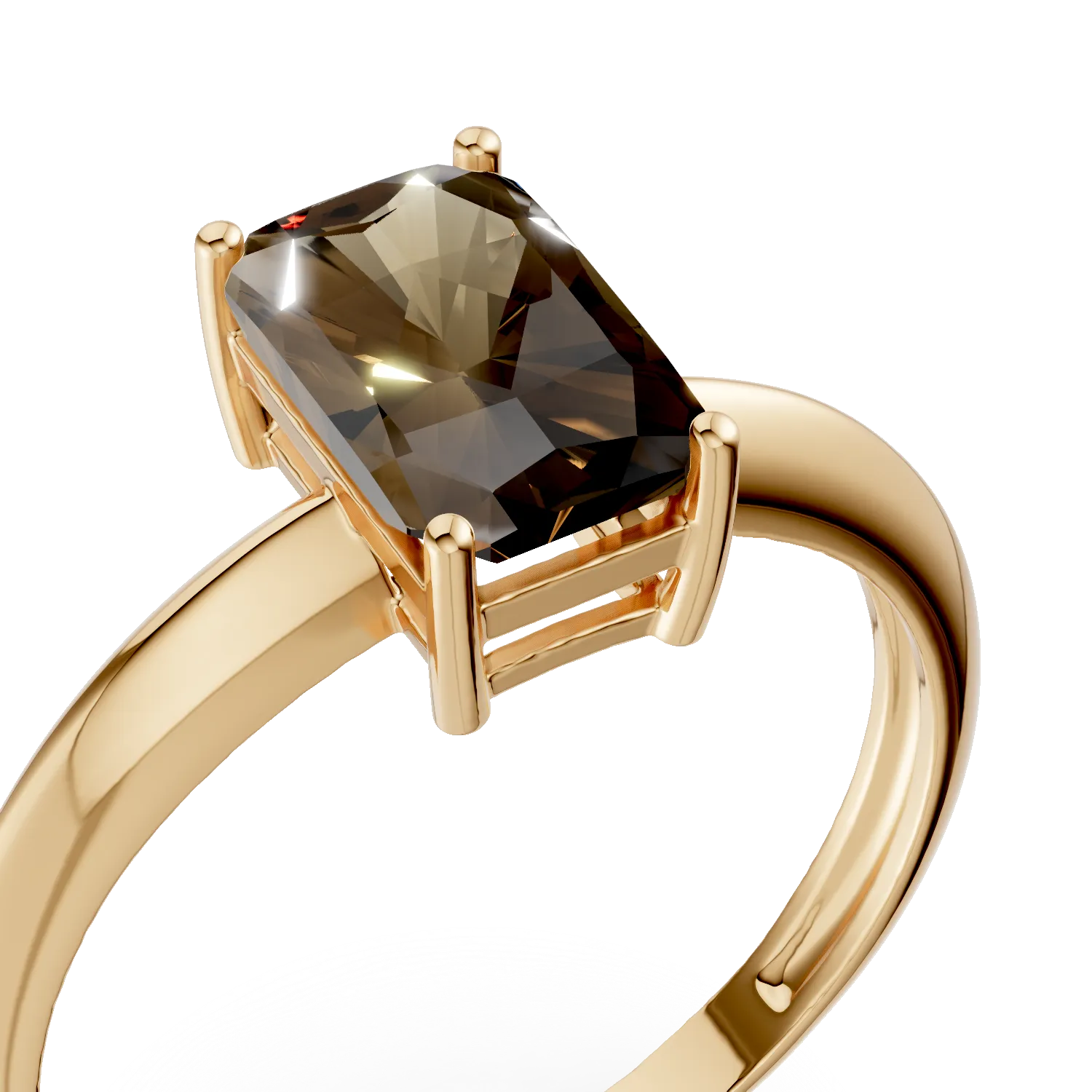 Inel din aur galben cu zirconia solitaire maro