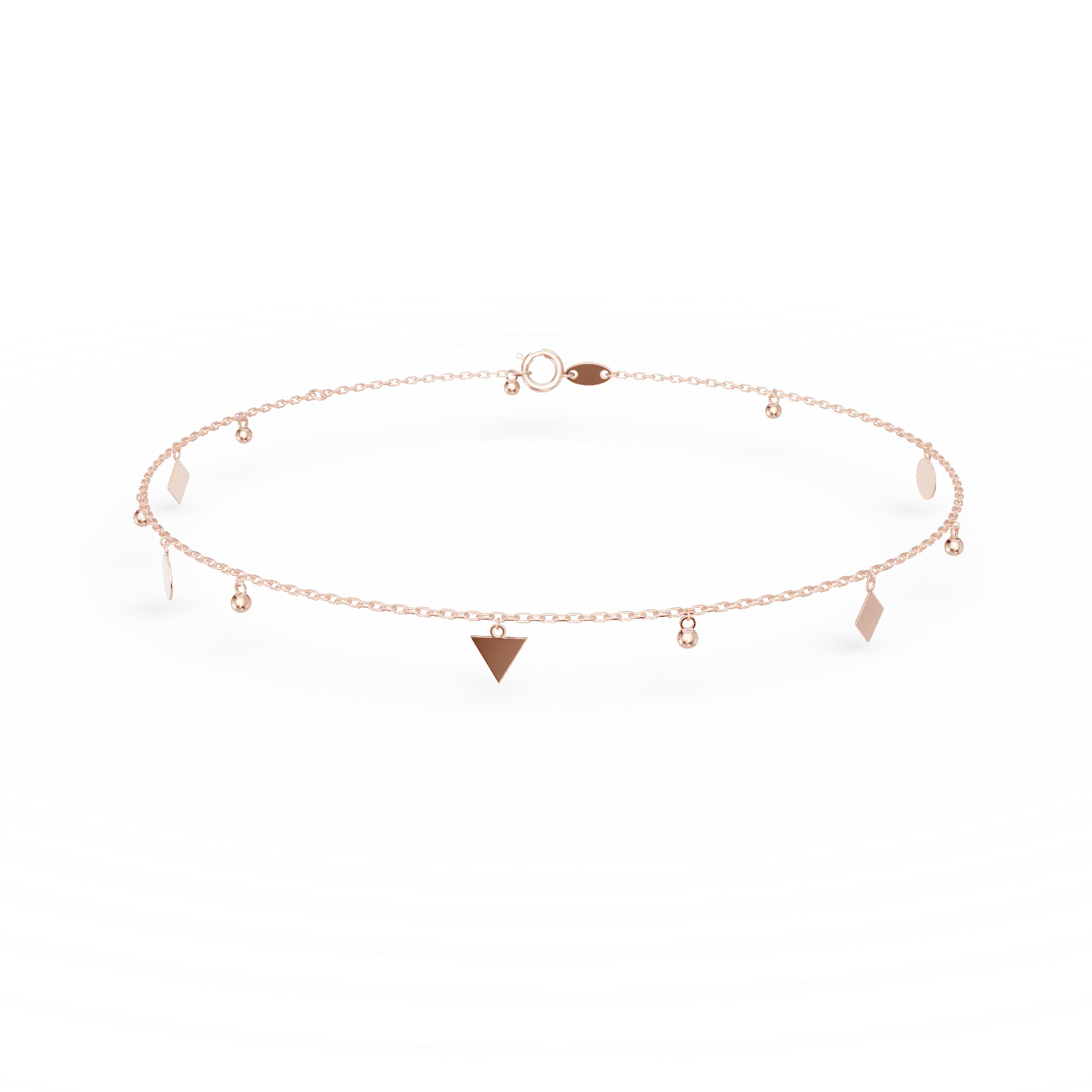 Bratara cu charmuri geometrice din aur roz