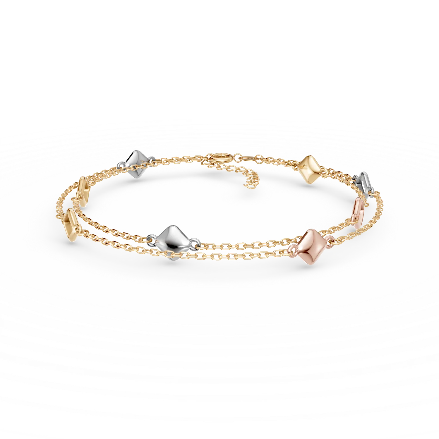 Bratara cu pandantive geometrice din aur alb-roz-galben Apparel & Accessories > Jewelry > Bracelets DAAR 2 Bratara cu pandantive geometrice din aur alb-roz-galben Apparel & Accessories > Jewelry > Bracelets DAAR 2