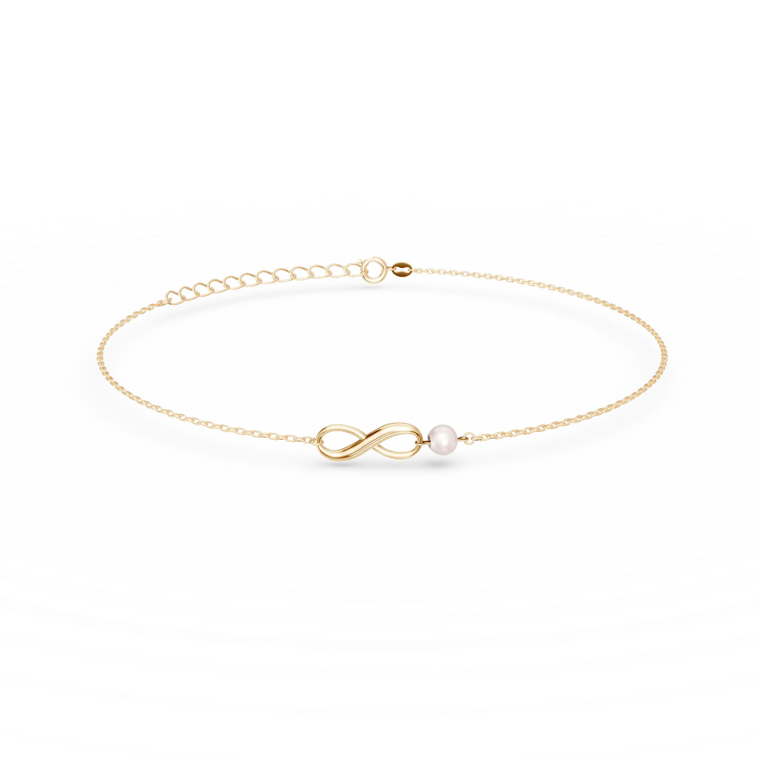 Bratara din aur galben cu pandantiv infinit si perla sintetica