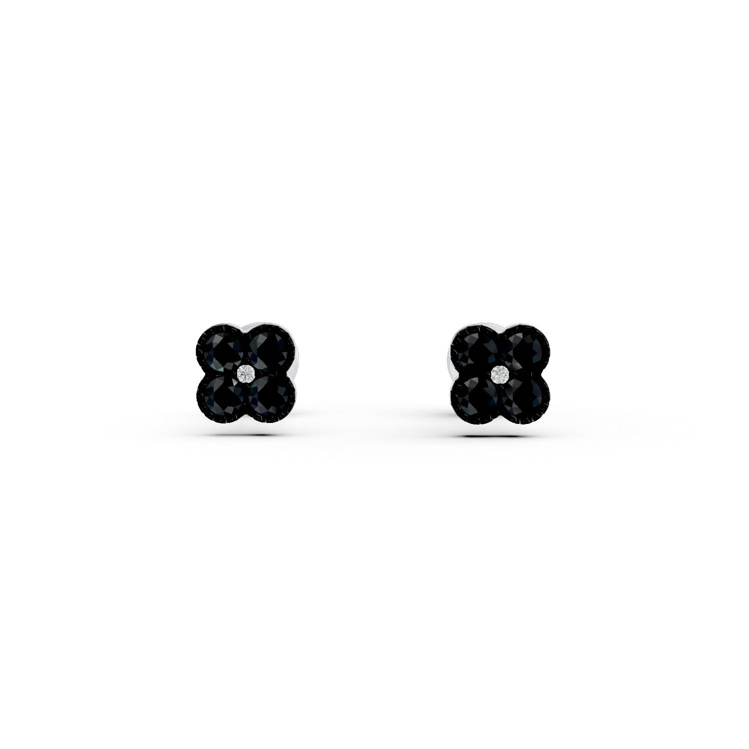 Cercei floare din aur alb cu diamante negre si incolore de 0.3ct