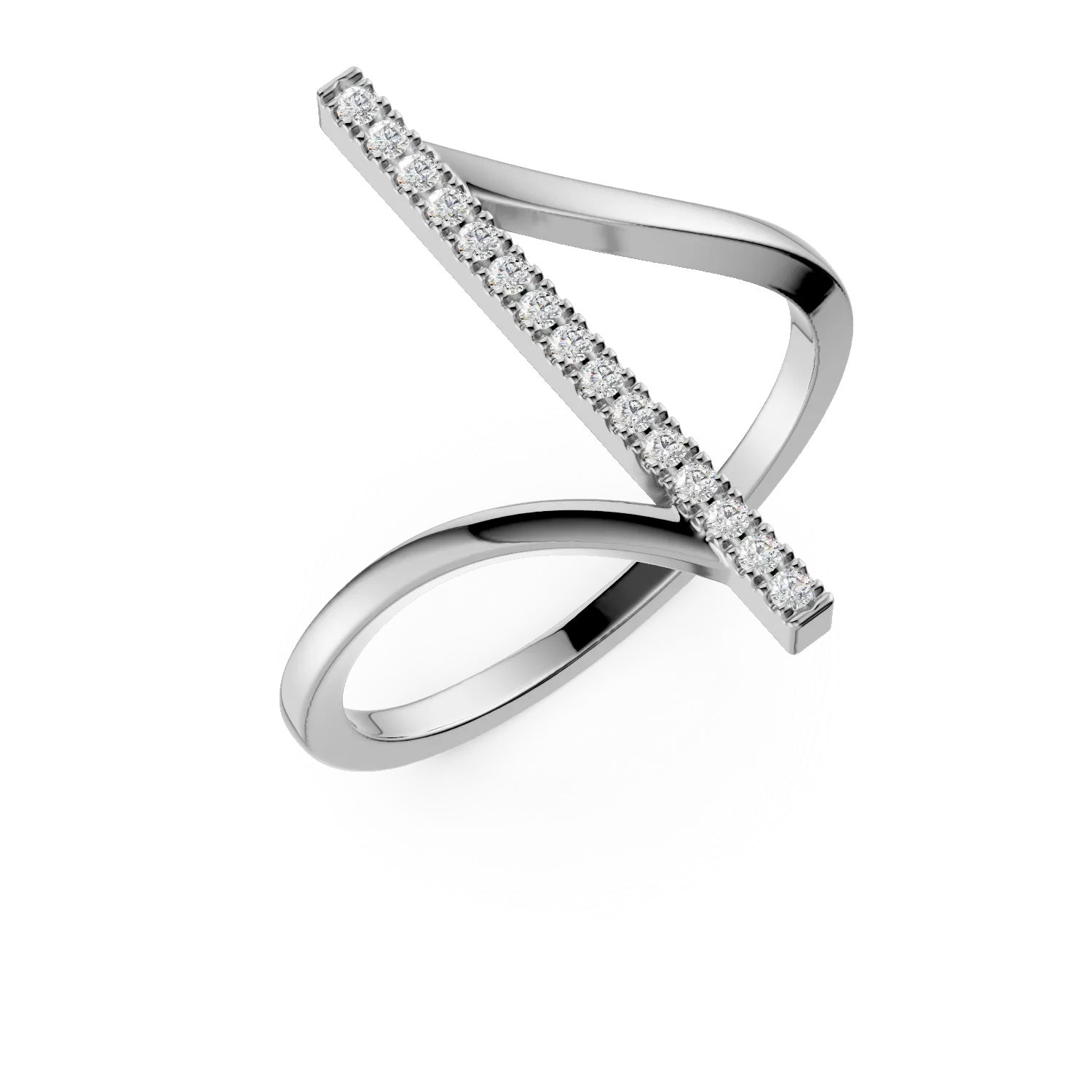 Inel geometric din aur alb cu diamante de 0.1ct