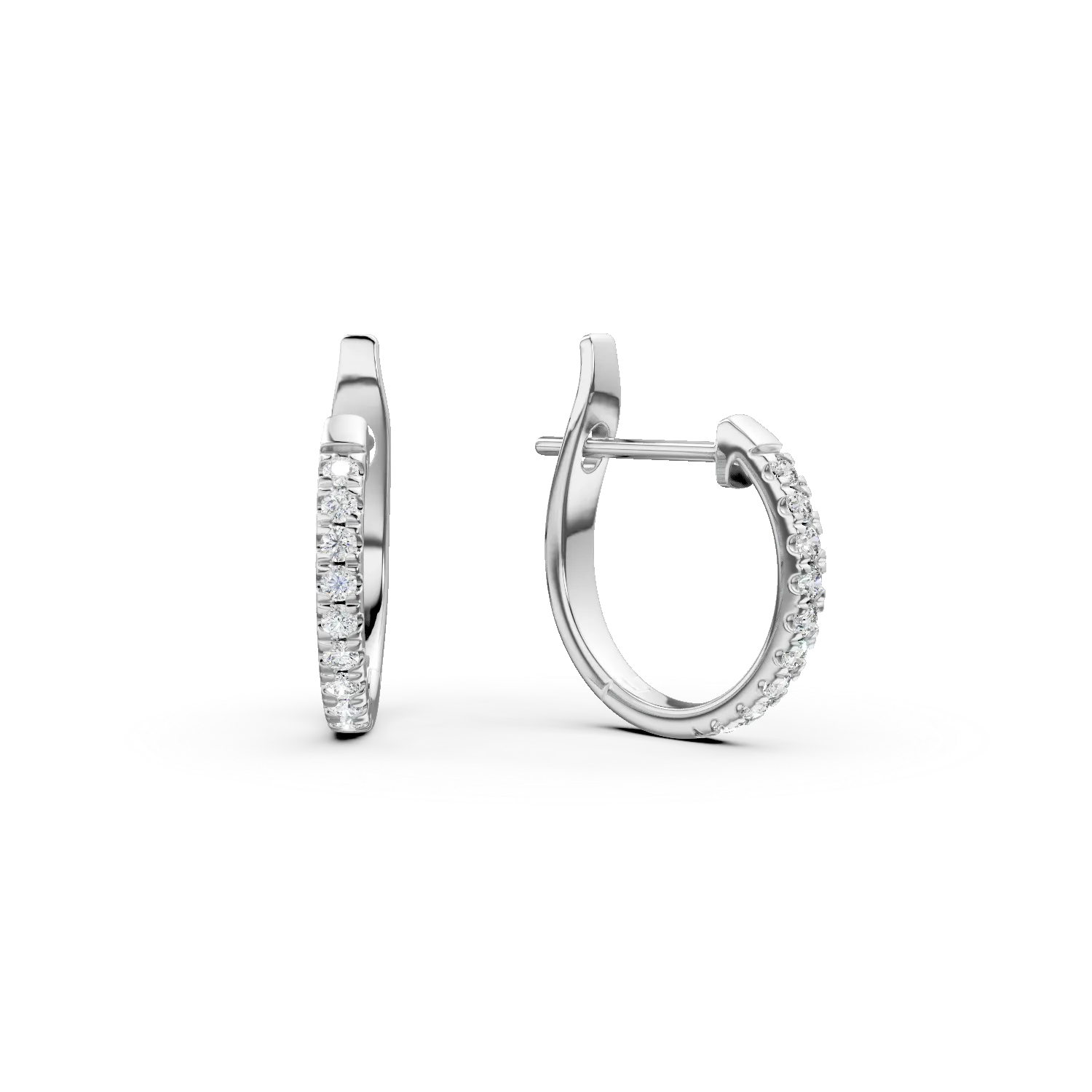 Cercei rotunzi din aur alb cu diamante de 0.1ct