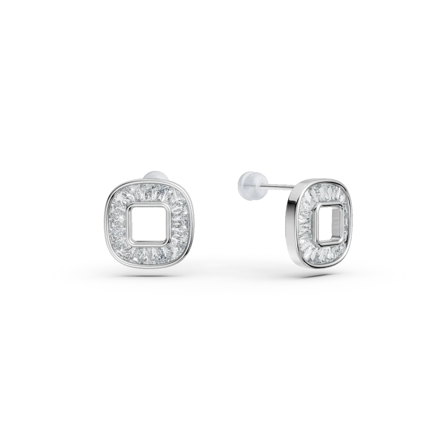 Cercei geometrici din aur alb cu diamante de 0.3ct