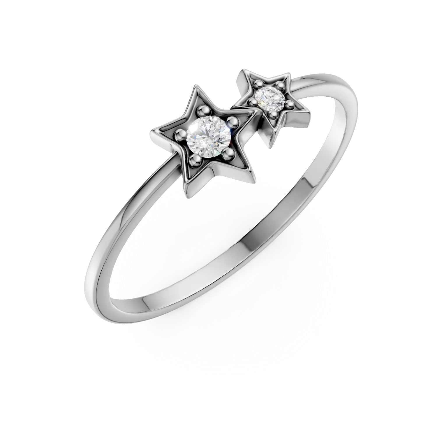 Inel cu stele din aur alb cu diamante de 0.08ct