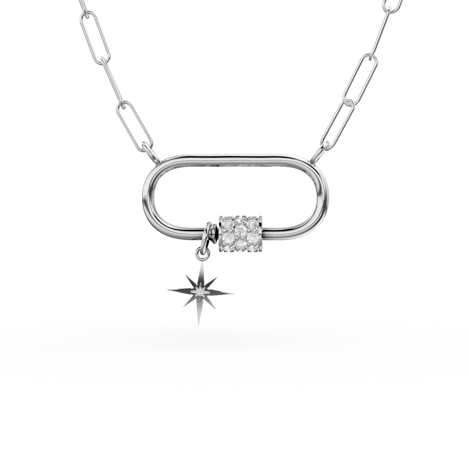 Lant cu pandantiv geometric din aur alb cu diamante de 0.2ct