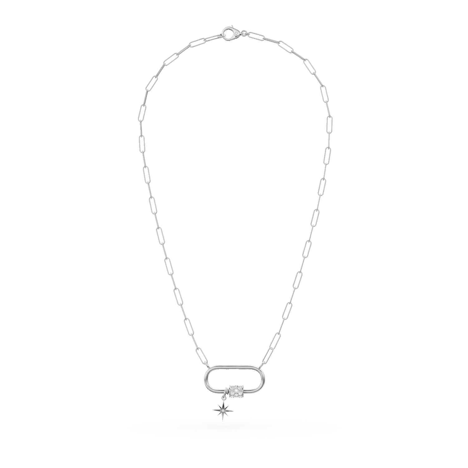 Lant cu pandantiv geometric din aur alb cu diamante de 0.2ct - imagine 2
