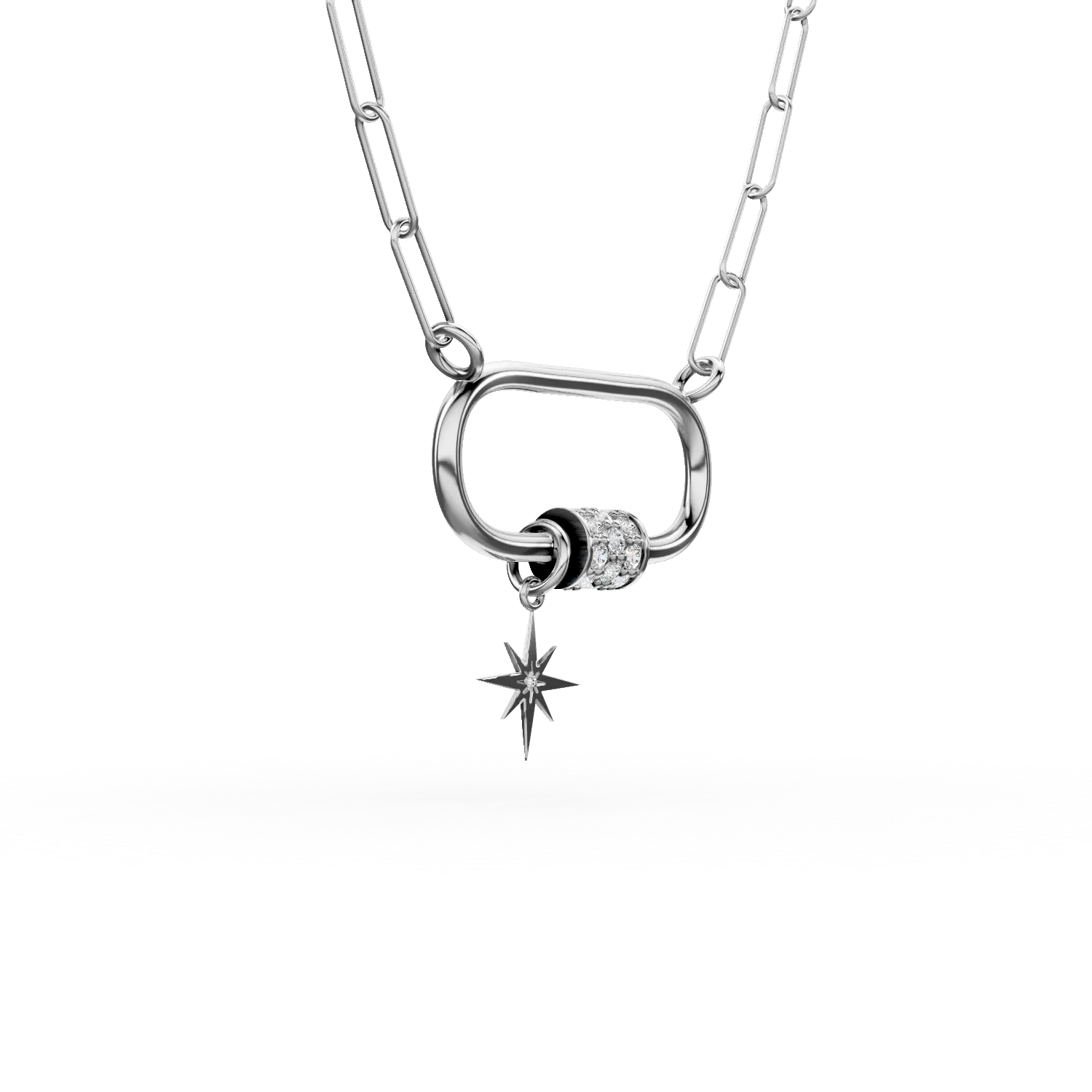 Lant cu pandantiv geometric din aur alb cu diamante de 0.2ct - imagine 3