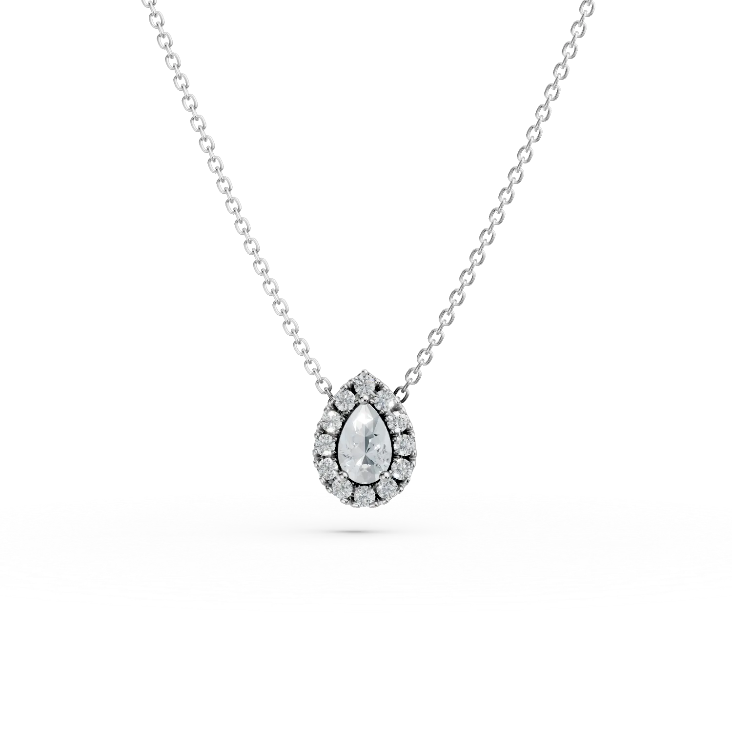 Lant cu pandantiv lacrima din aur alb cu diamante de 0.3ct