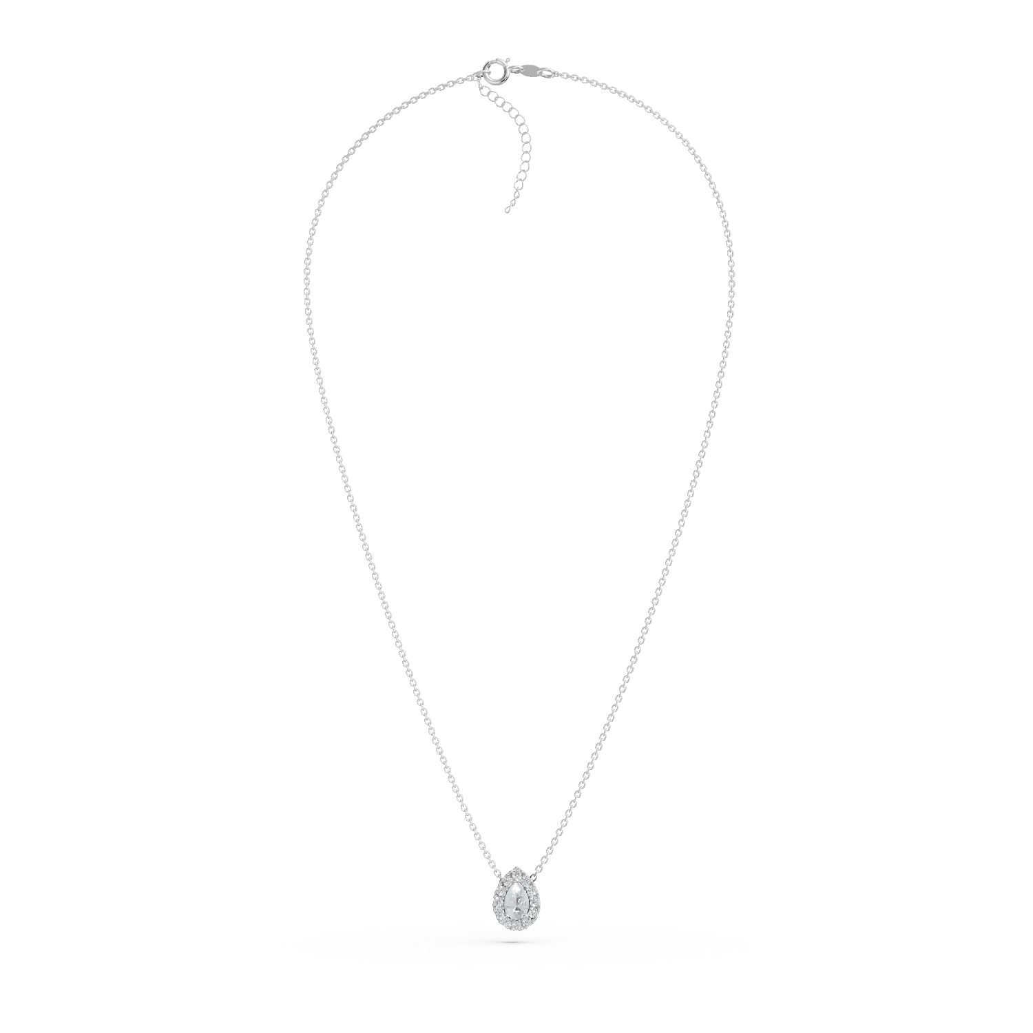 Lant cu pandantiv lacrima din aur alb cu diamante de 0.3ct