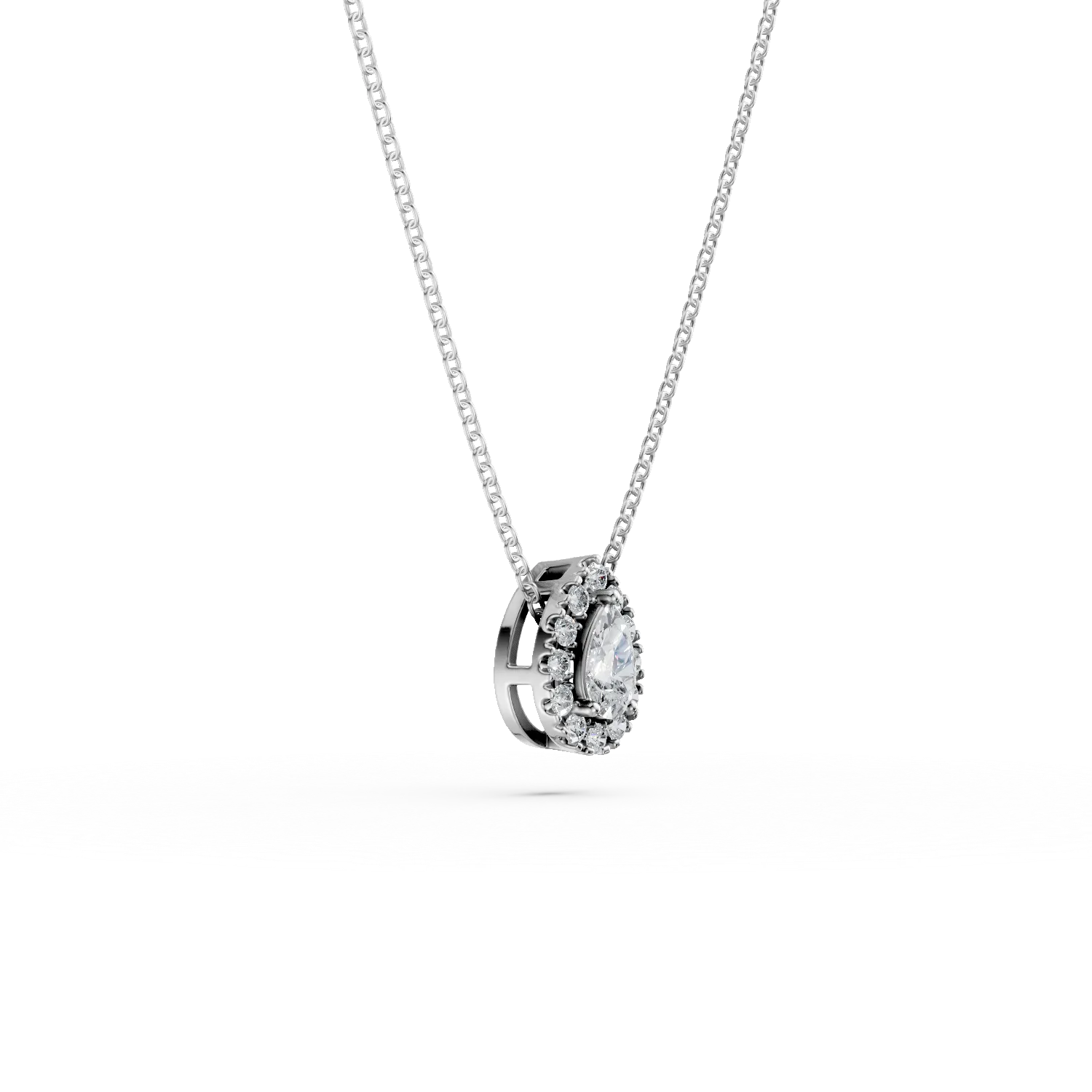 Lant cu pandantiv lacrima din aur alb cu diamante de 0.3ct
